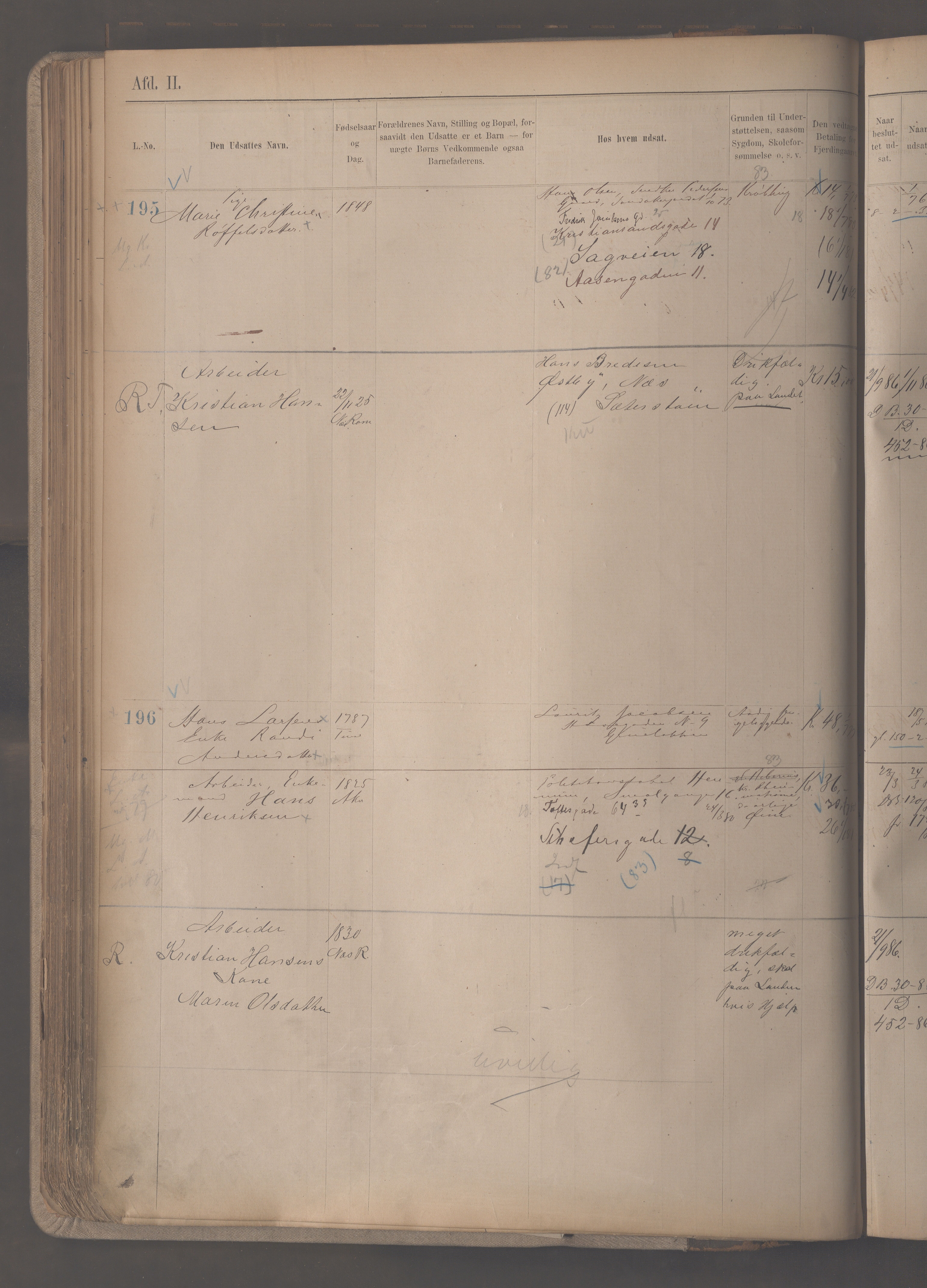 Fattigvesenet, OBA/A-20045/H/Hc/L0002: Manntallsprotokoll. Mnr. 1-592, 1879-1887, s. 213