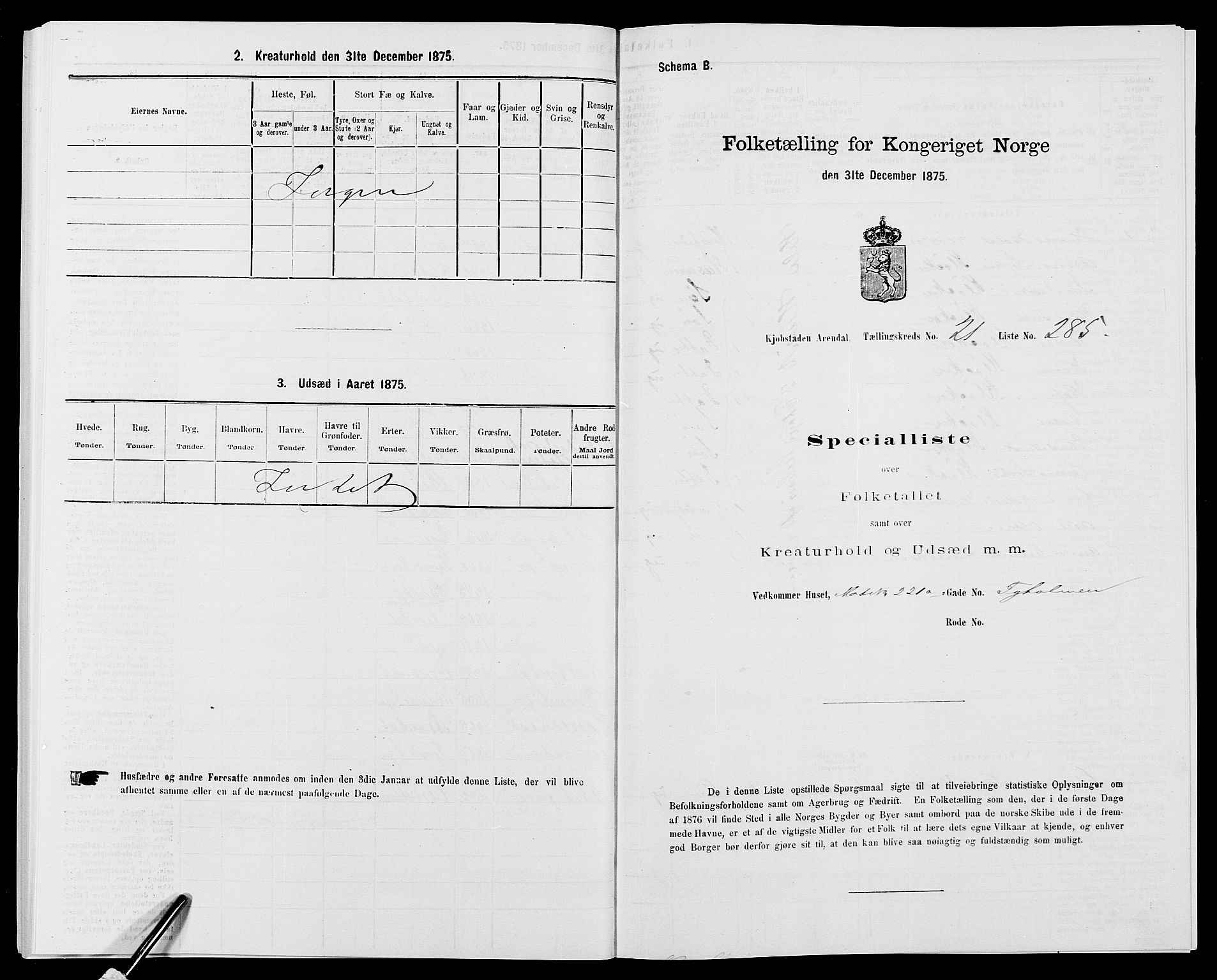 SAK, Folketelling 1875 for 0903P Arendal prestegjeld, 1875, s. 664