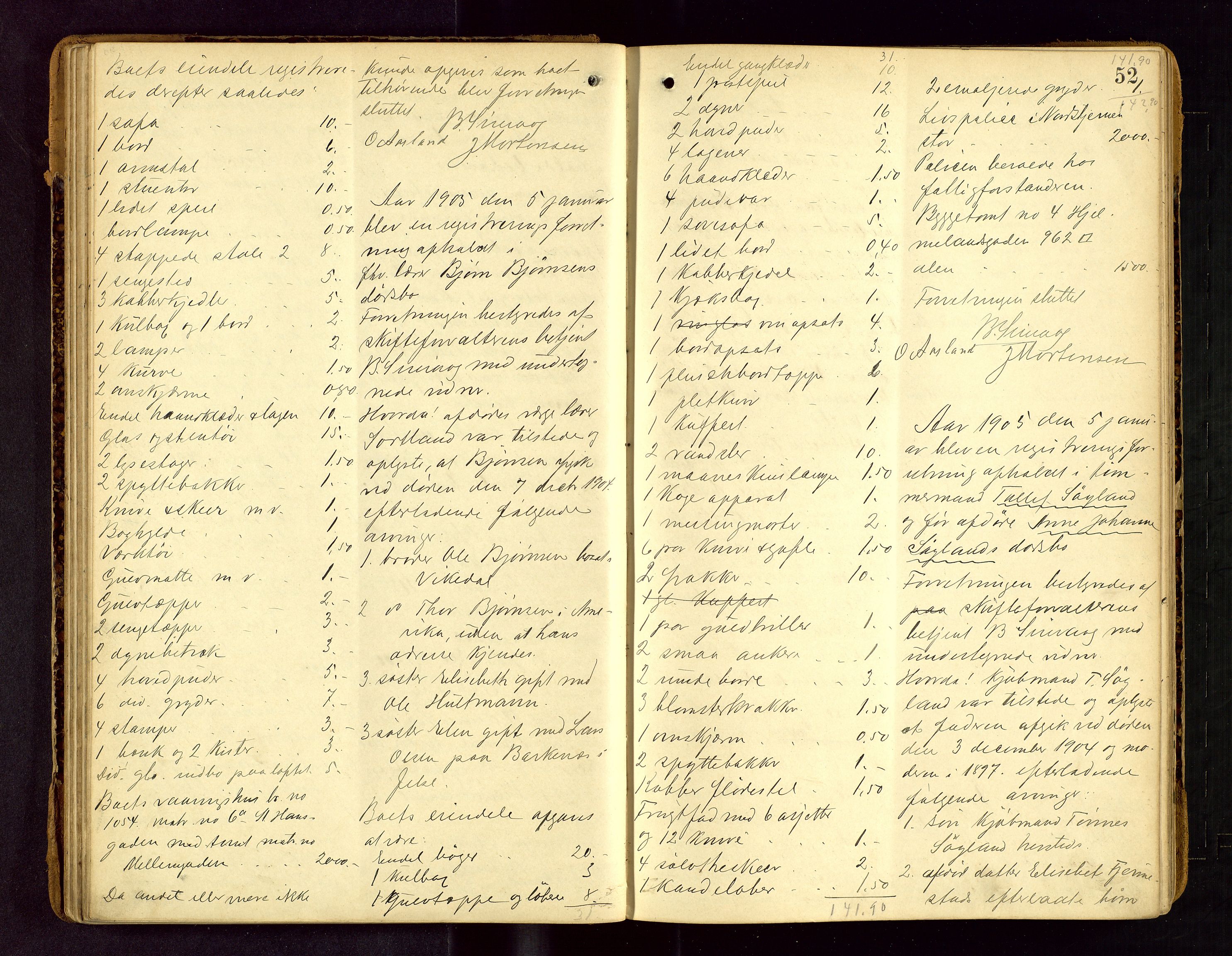 Stavanger skifteforvalter, AV/SAST-A-101412/001/5/53/533BA/L0002: Registreringsprotokoll, 1902-1914, s. 52