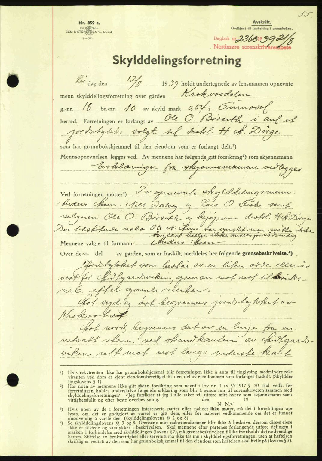 Nordmøre sorenskriveri, SAT/A-4132/1/2/2Ca: Pantebok nr. A87, 1939-1940, Dagboknr: 2360/1939