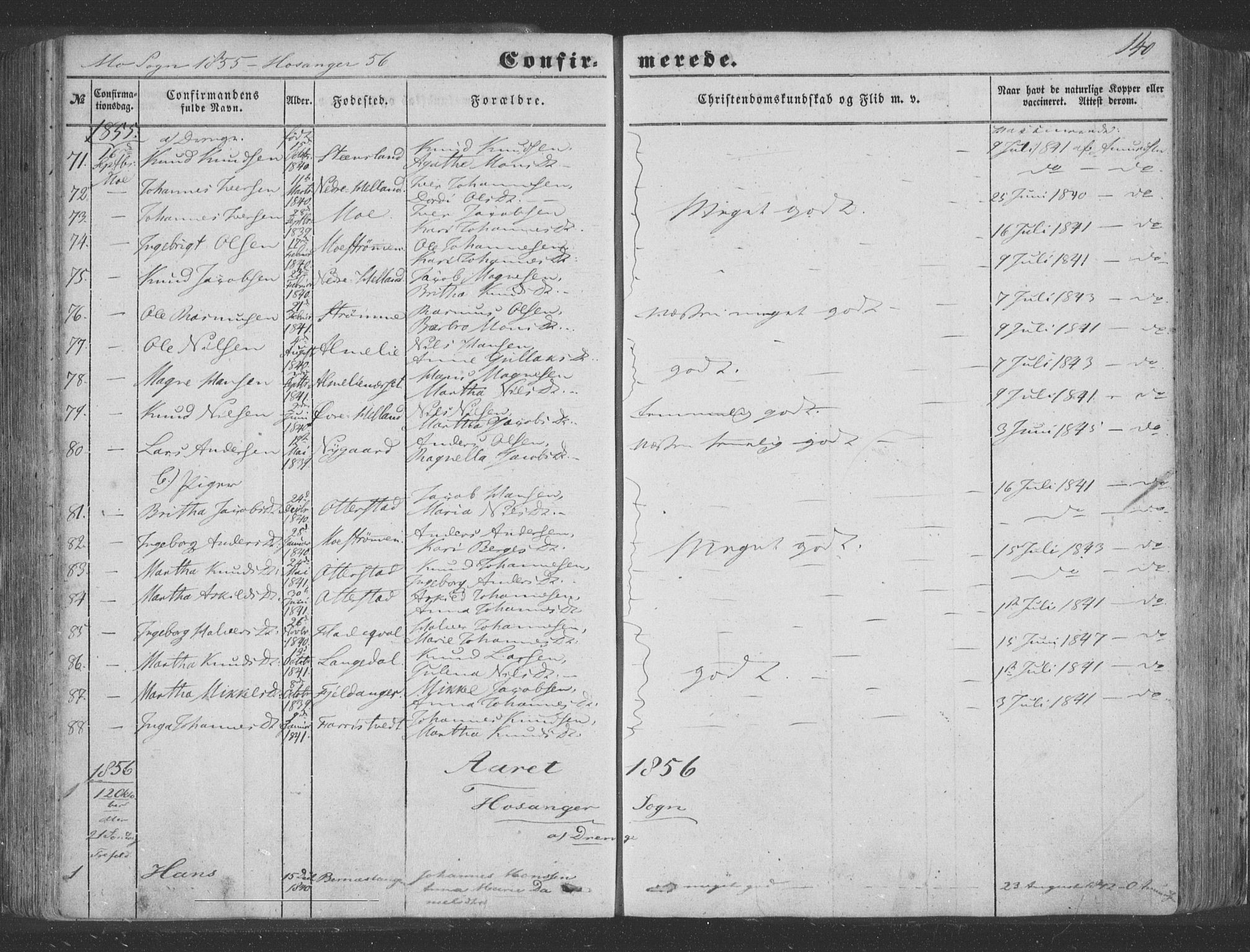 Hosanger sokneprestembete, AV/SAB-A-75801/H/Haa: Ministerialbok nr. A 8, 1849-1863, s. 140