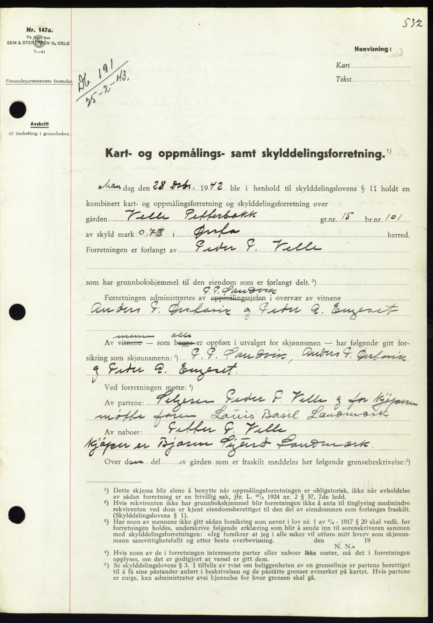 Søre Sunnmøre sorenskriveri, SAT/A-4122/1/2/2C/L0074: Pantebok nr. 68, 1942-1943, Dagboknr: 191/1943