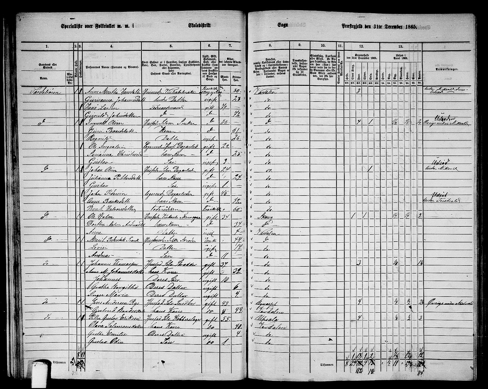 RA, Folketelling 1865 for 1721P Verdal prestegjeld, 1865, s. 30