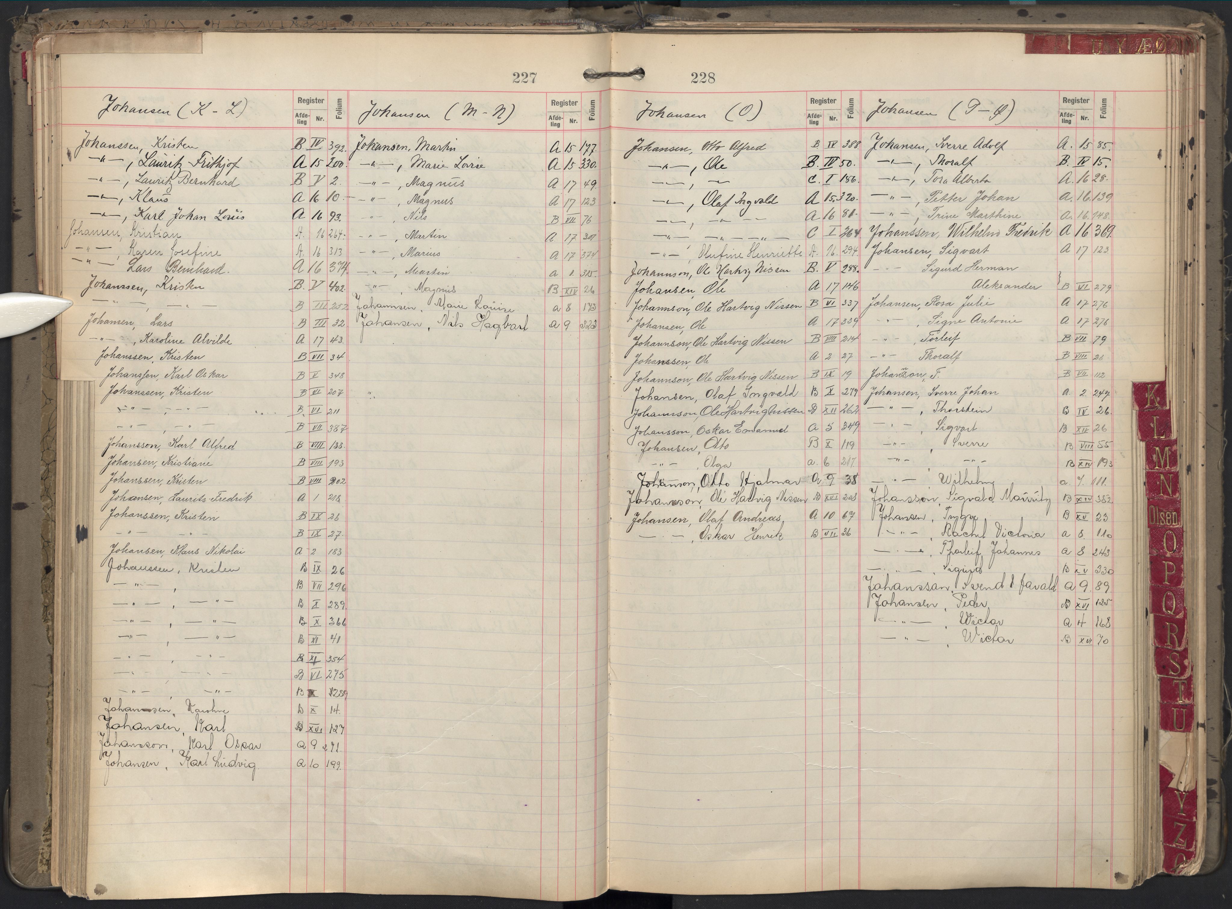 Oslo byfogd avd. II, AV/SAO-A-10942/G/Ga/Gab/L0002: Personregister: A 1-17, B 1-17, C 1, 1907, s. 227-228