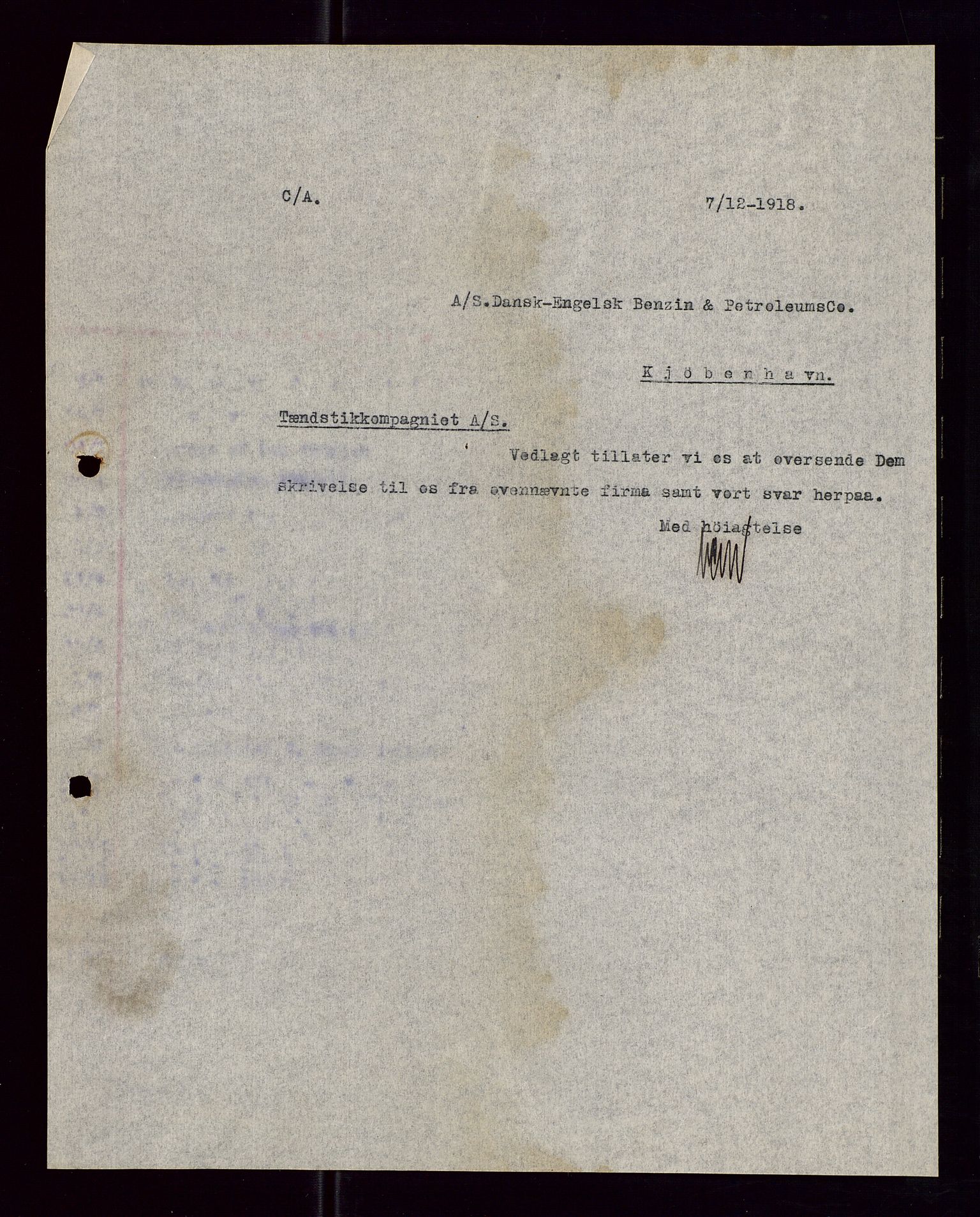 Pa 1521 - A/S Norske Shell, AV/SAST-A-101915/E/Ea/Eaa/L0005: Sjefskorrespondanse, 1918, s. 101