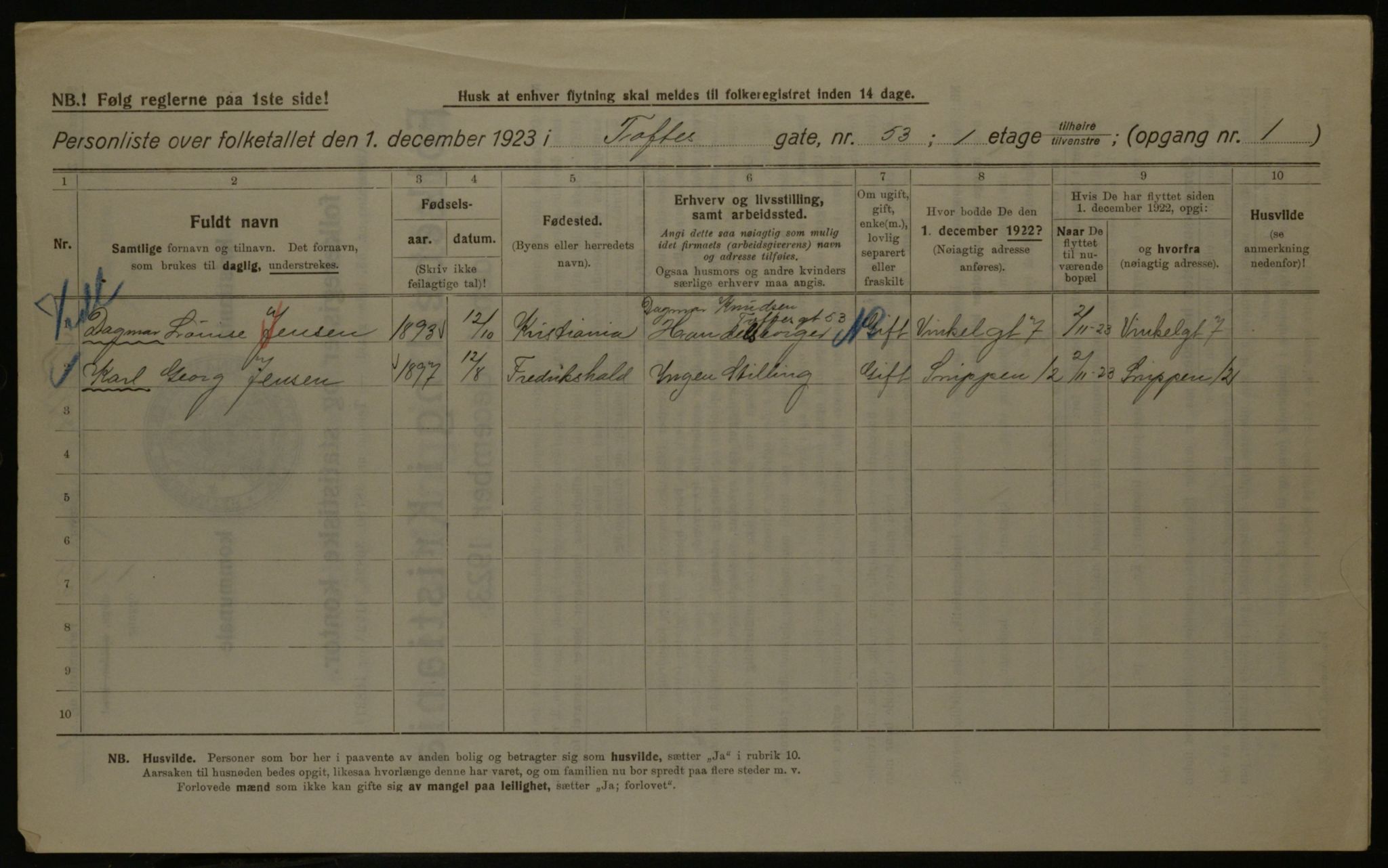 OBA, Kommunal folketelling 1.12.1923 for Kristiania, 1923, s. 124536