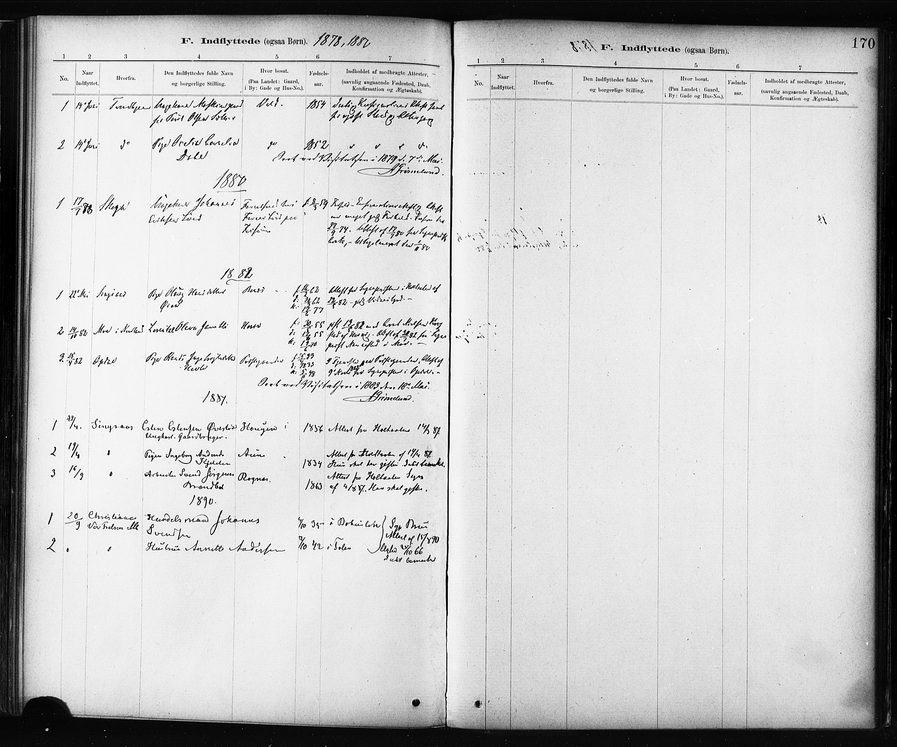 Ministerialprotokoller, klokkerbøker og fødselsregistre - Sør-Trøndelag, AV/SAT-A-1456/687/L1002: Ministerialbok nr. 687A08, 1878-1890, s. 170