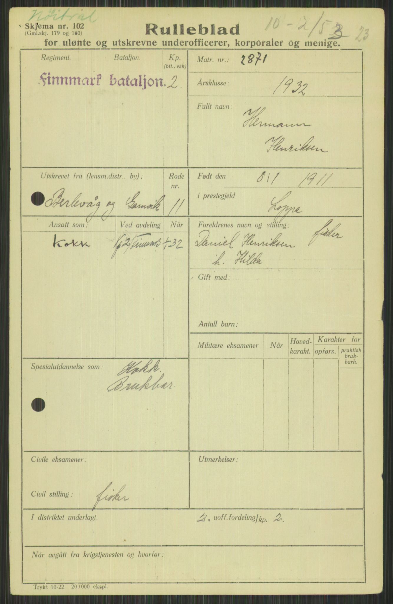 Forsvaret, Varanger bataljon, AV/RA-RAFA-2258/1/D/L0440: Rulleblad for fødte 1892-1912, 1892-1912, s. 1227