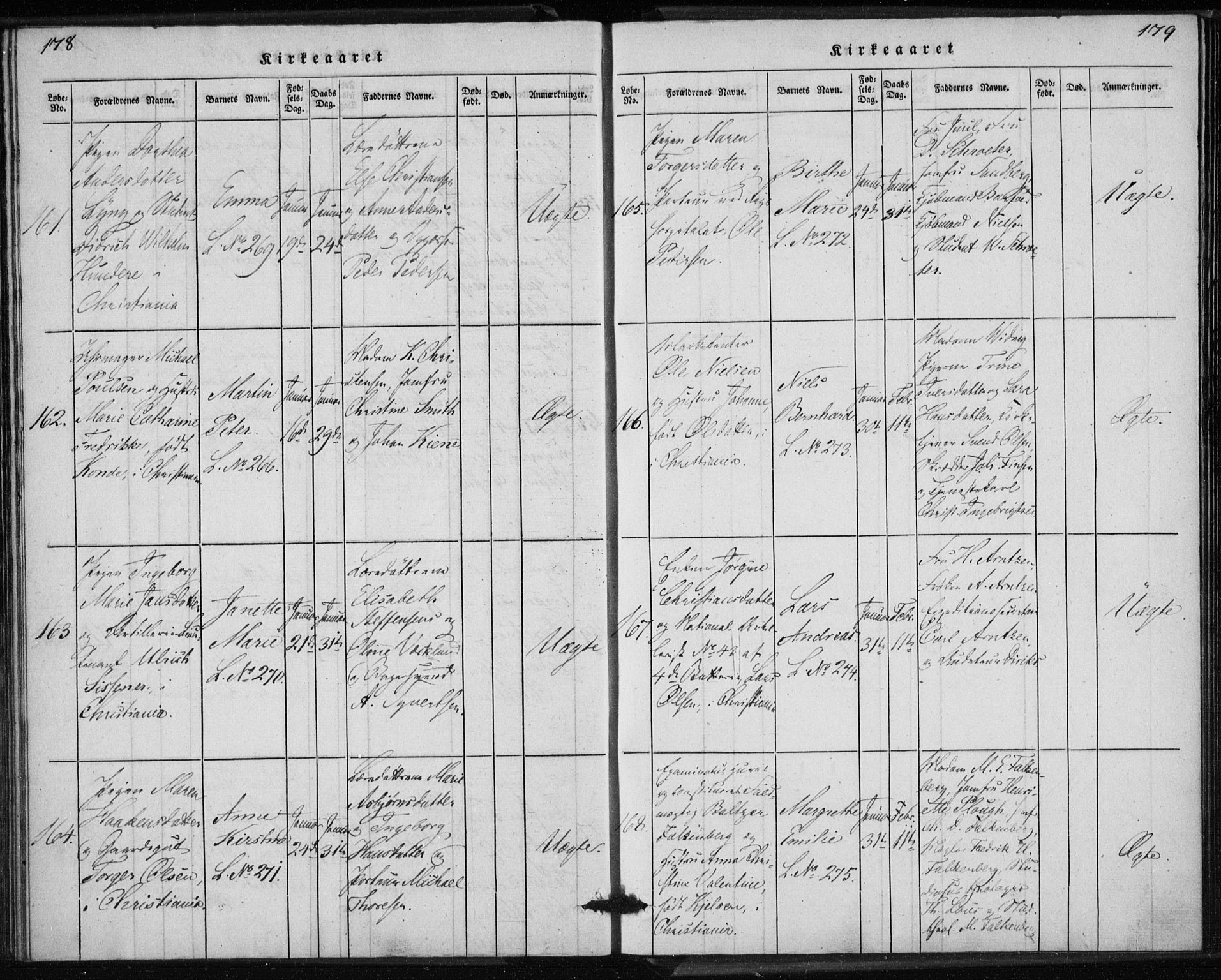 Rikshospitalet prestekontor Kirkebøker, AV/SAO-A-10309b/K/L0001/0001: Dåpsbok nr. 1.1, 1834-1842, s. 178-179