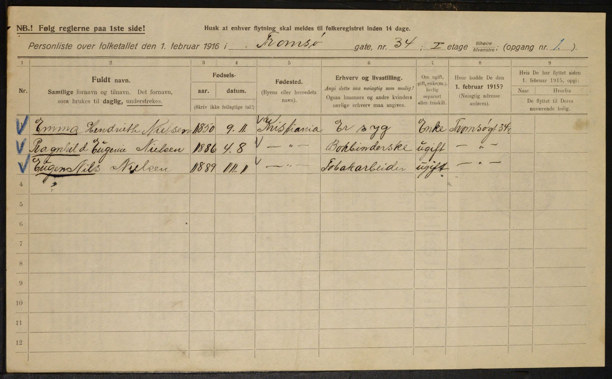 OBA, Kommunal folketelling 1.2.1916 for Kristiania, 1916, s. 119152