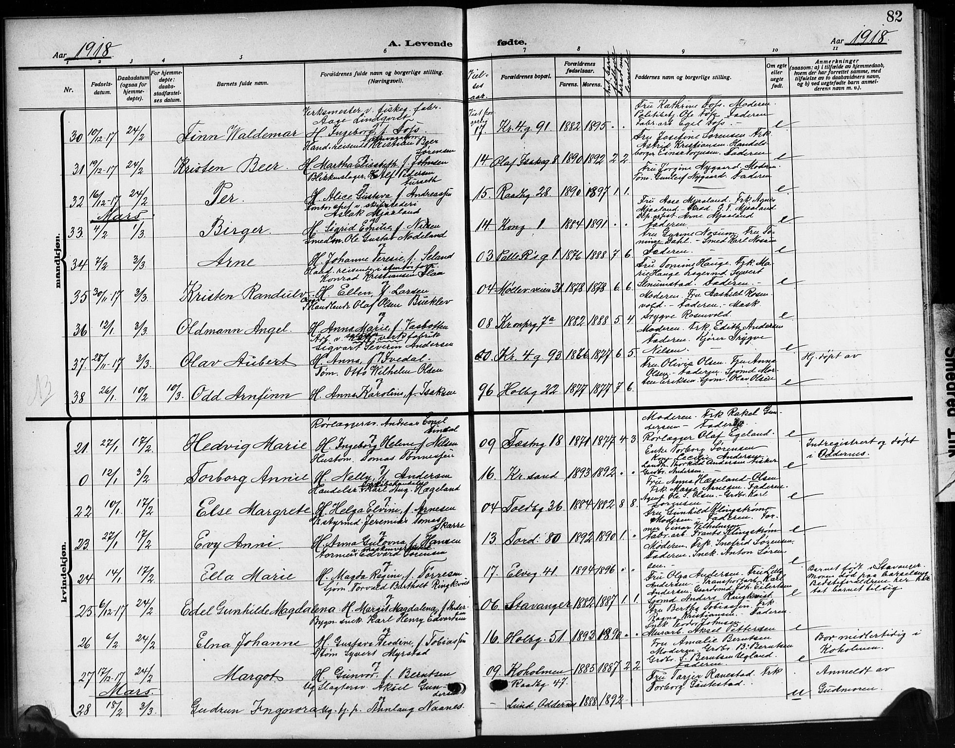 Kristiansand domprosti, AV/SAK-1112-0006/F/Fb/L0021: Klokkerbok nr. B 21, 1914-1923, s. 82