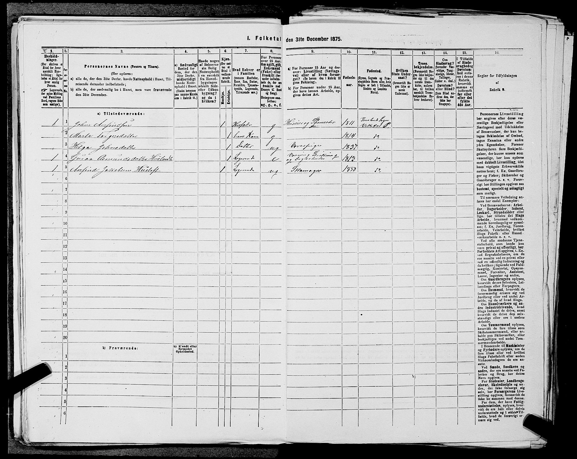 SAST, Folketelling 1875 for 1157P Vikedal prestegjeld, 1875, s. 1051