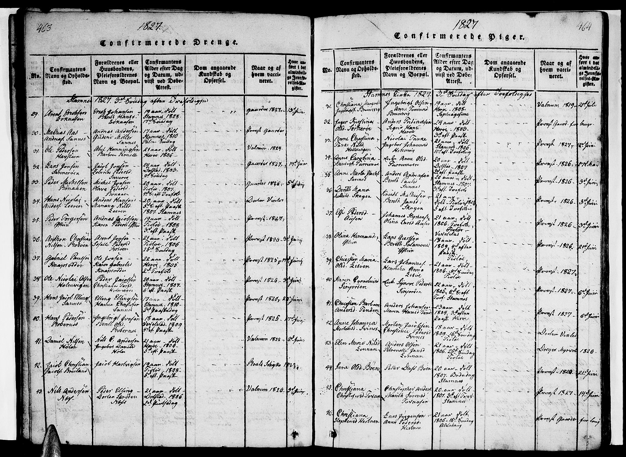 Ministerialprotokoller, klokkerbøker og fødselsregistre - Nordland, AV/SAT-A-1459/831/L0474: Klokkerbok nr. 831C01, 1820-1850, s. 463-464