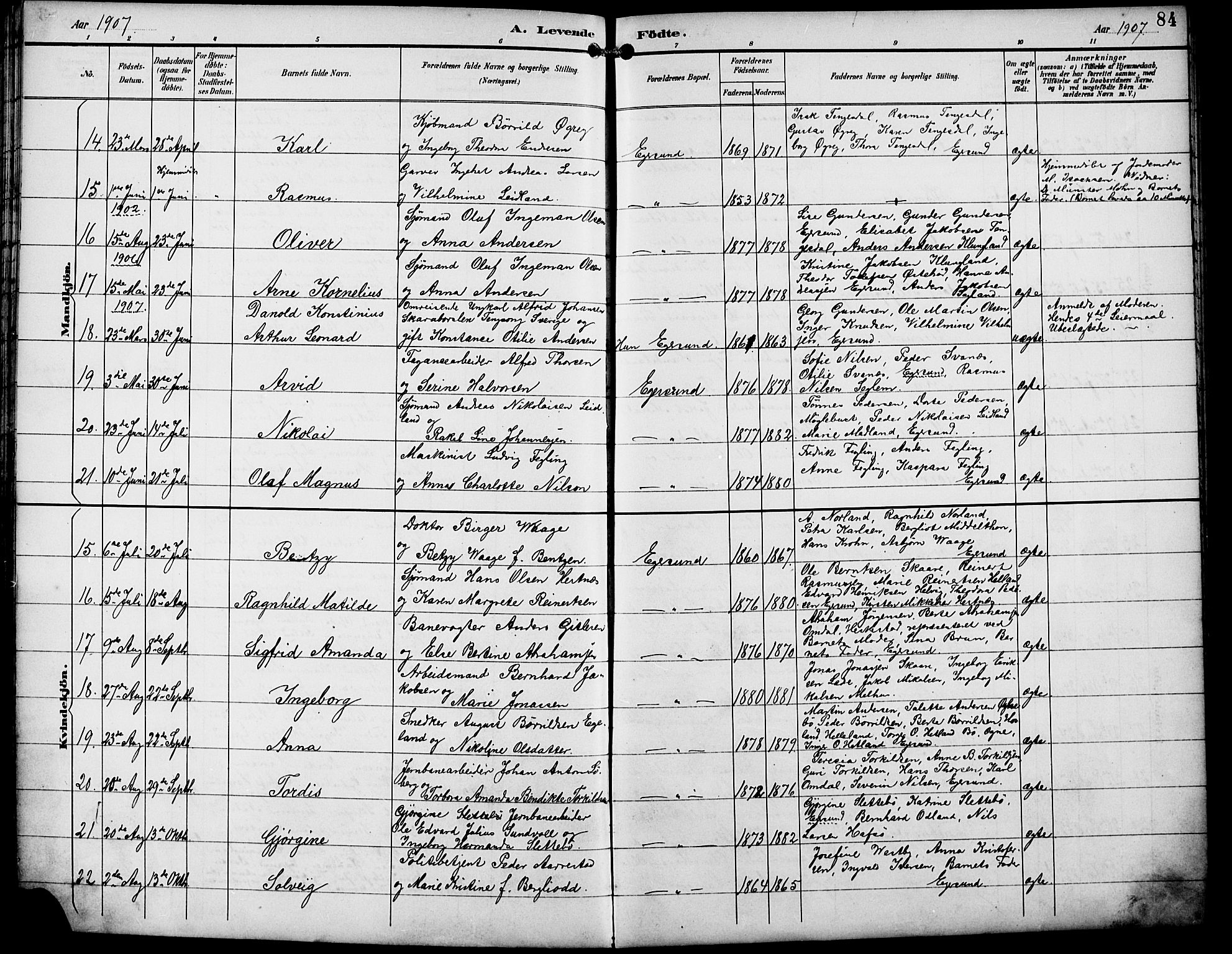 Eigersund sokneprestkontor, AV/SAST-A-101807/S09/L0010: Klokkerbok nr. B 10, 1893-1907, s. 84