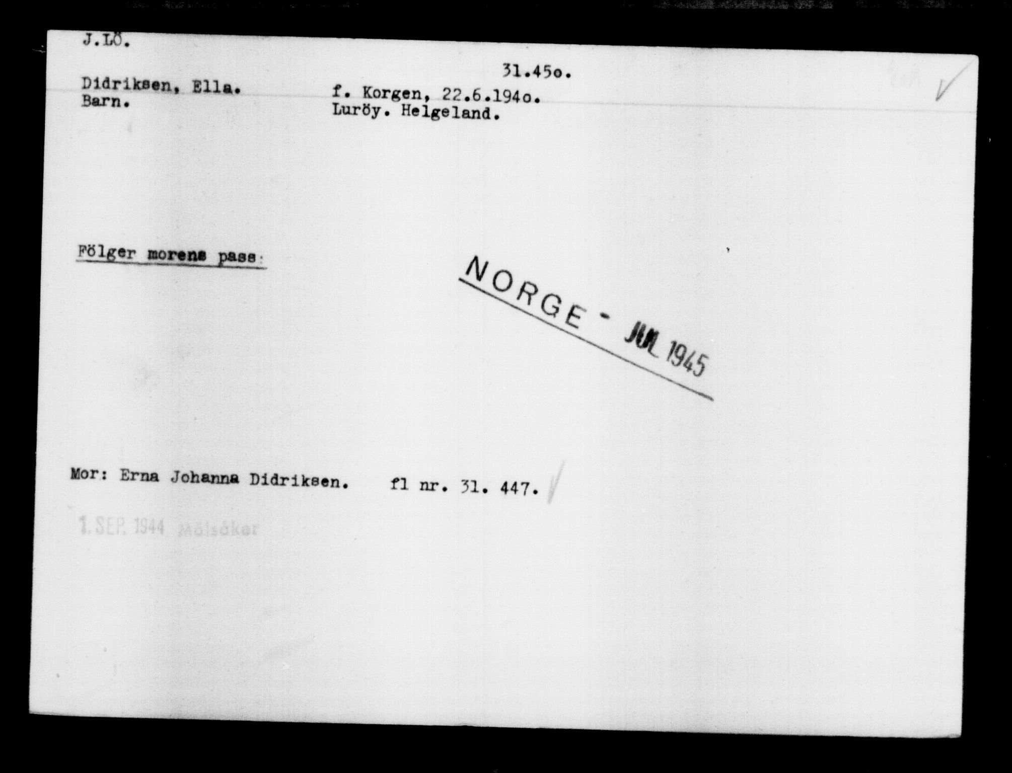 Den Kgl. Norske Legasjons Flyktningskontor, RA/S-6753/V/Va/L0012: Kjesäterkartoteket.  Flyktningenr. 28300-31566, 1940-1945, s. 3411