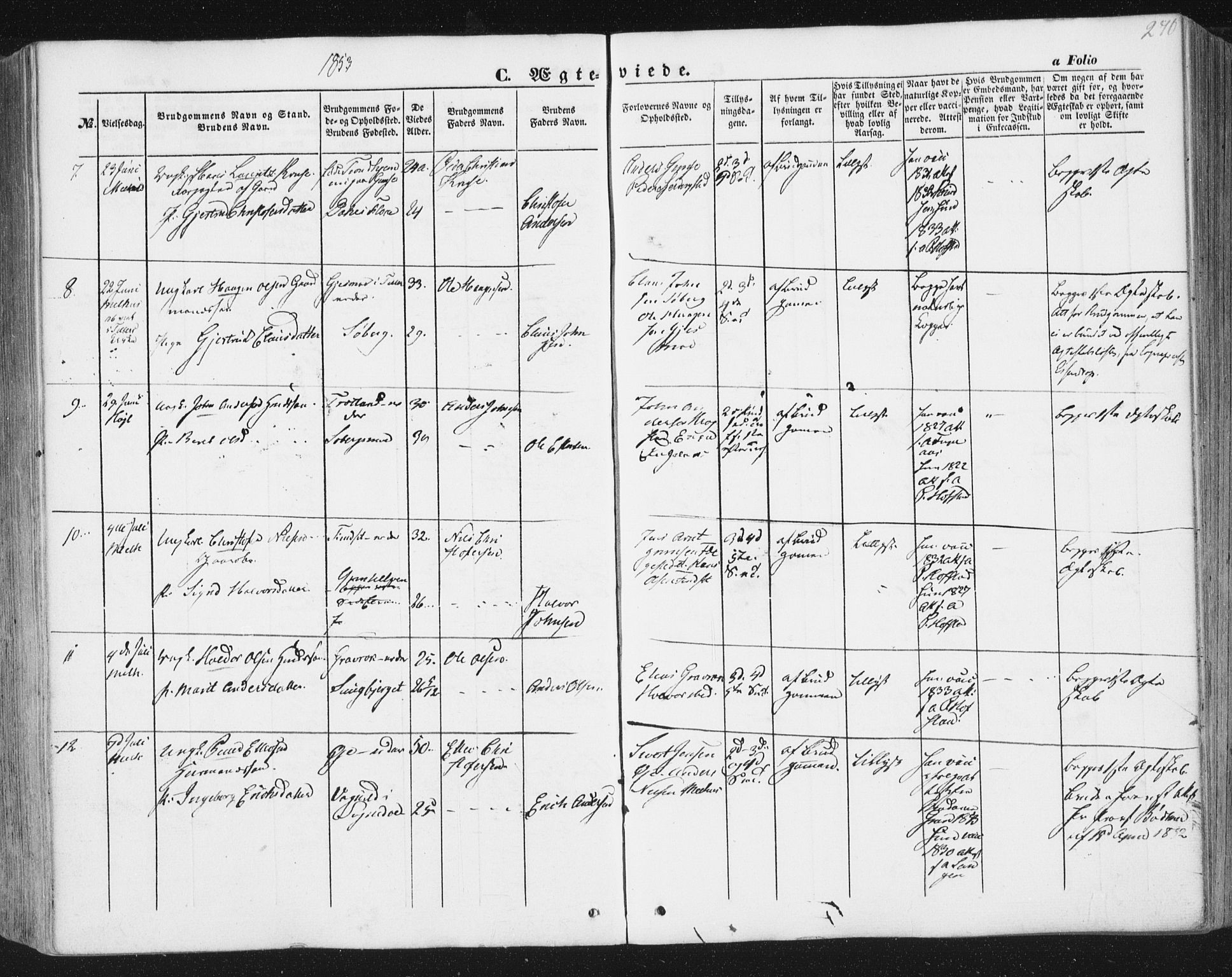 Ministerialprotokoller, klokkerbøker og fødselsregistre - Sør-Trøndelag, SAT/A-1456/691/L1076: Ministerialbok nr. 691A08, 1852-1861, s. 270