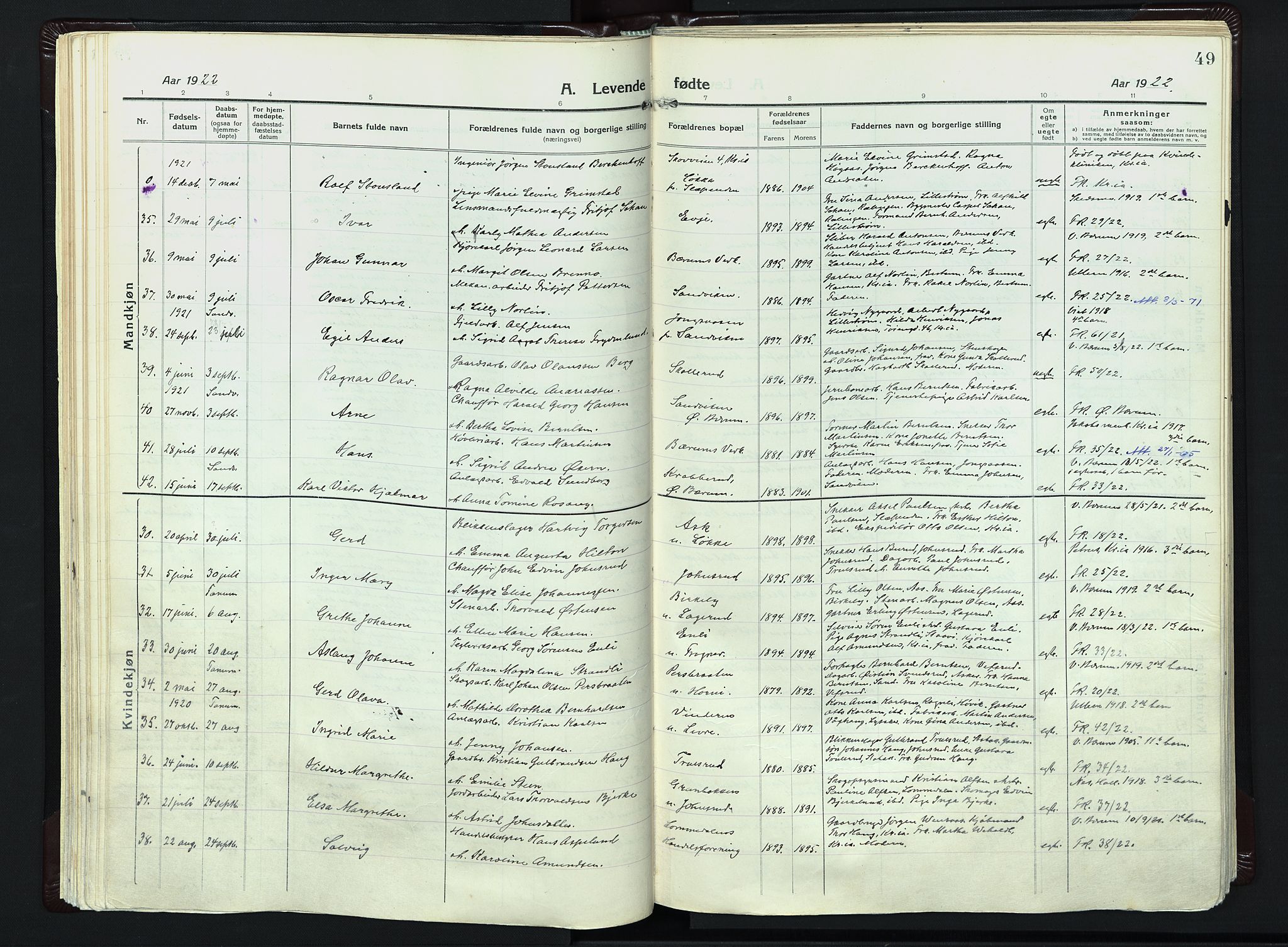 Vestre Bærum prestekontor Kirkebøker, AV/SAO-A-10209a/F/Fa/L0003: Ministerialbok nr. 3, 1916-1930, s. 49