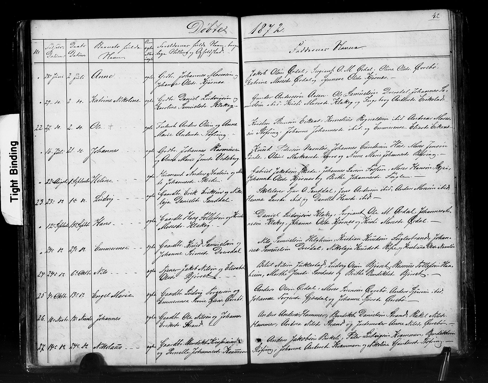 Jølster sokneprestembete, AV/SAB-A-80701/H/Hab/Haba/L0001: Klokkerbok nr. A 1, 1853-1894, s. 42