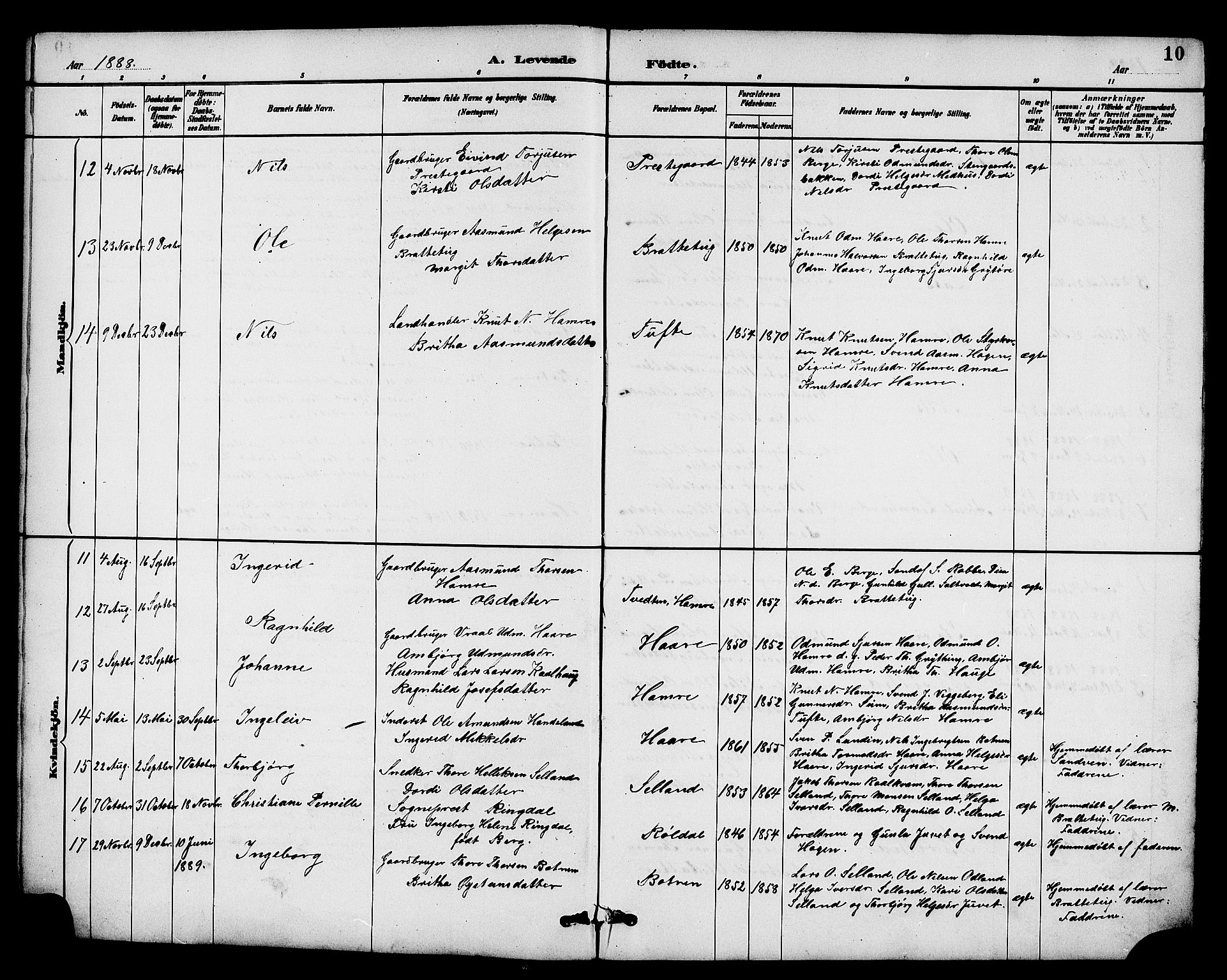 Røldal sokneprestembete, SAB/A-100247: Klokkerbok nr. A 3, 1887-1917, s. 10