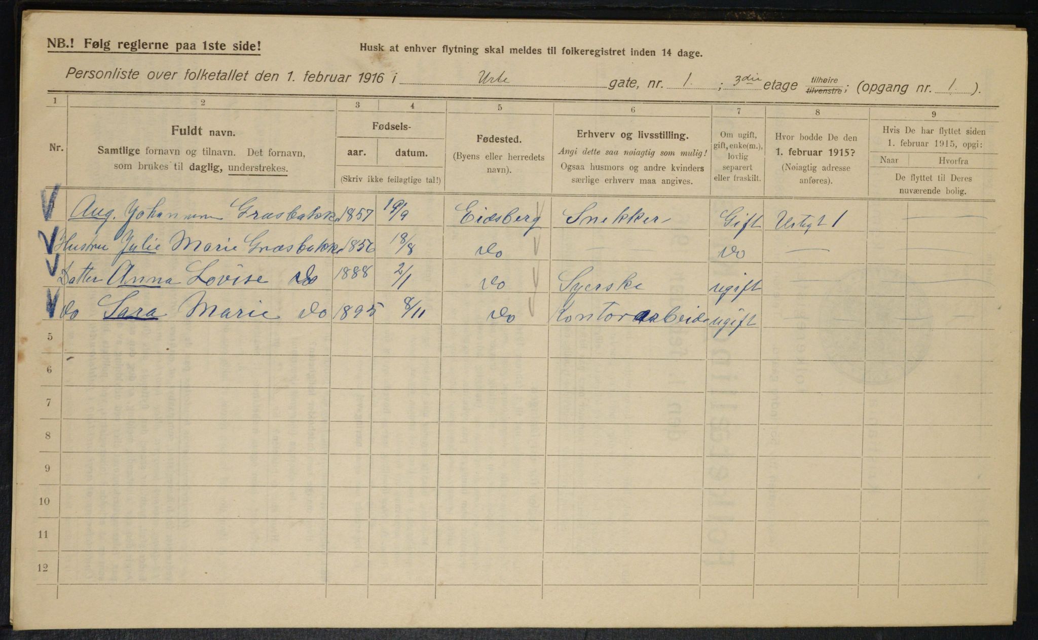 OBA, Kommunal folketelling 1.2.1916 for Kristiania, 1916, s. 124294