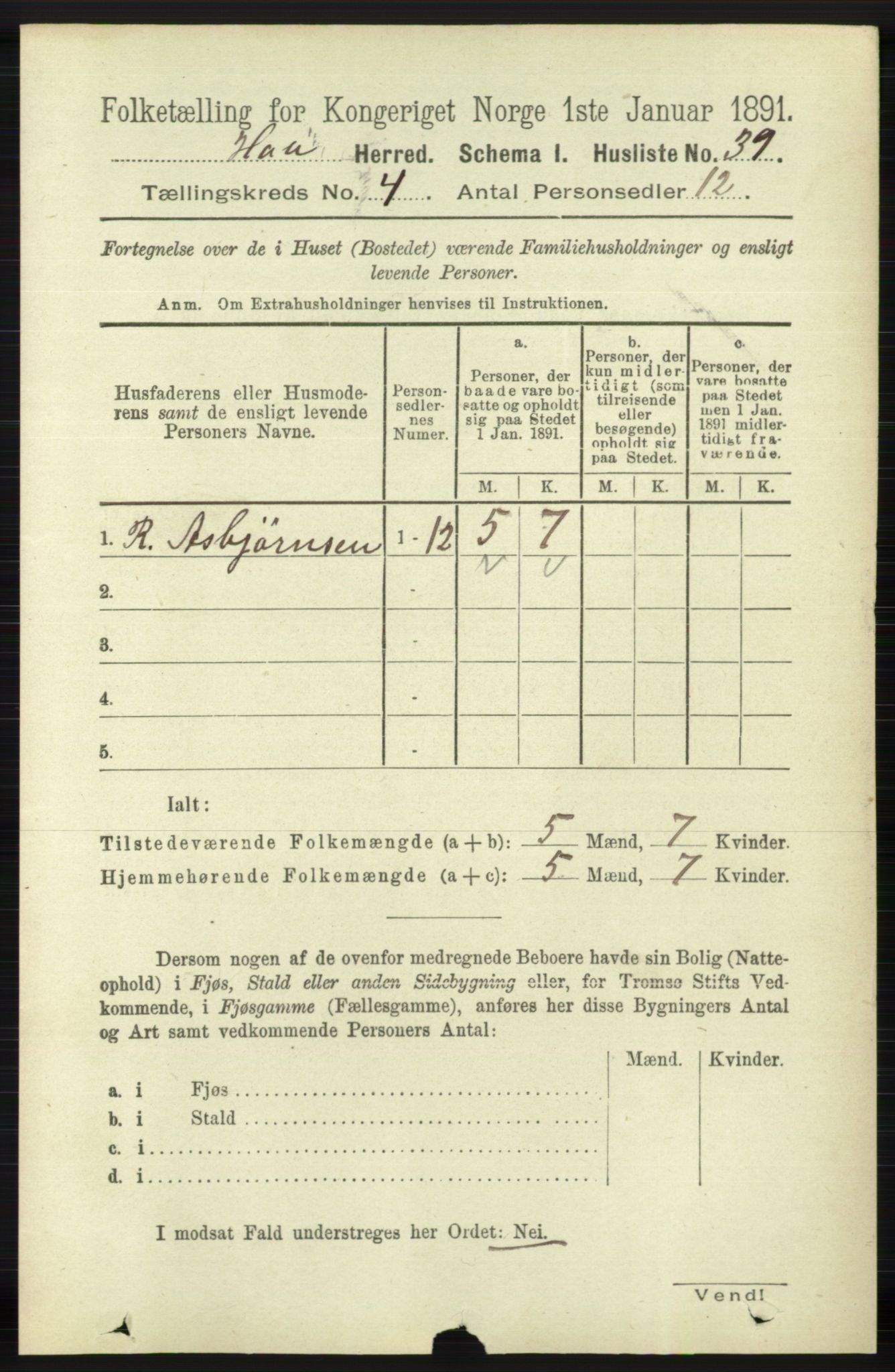 RA, Folketelling 1891 for 1119 Hå herred, 1891, s. 1042