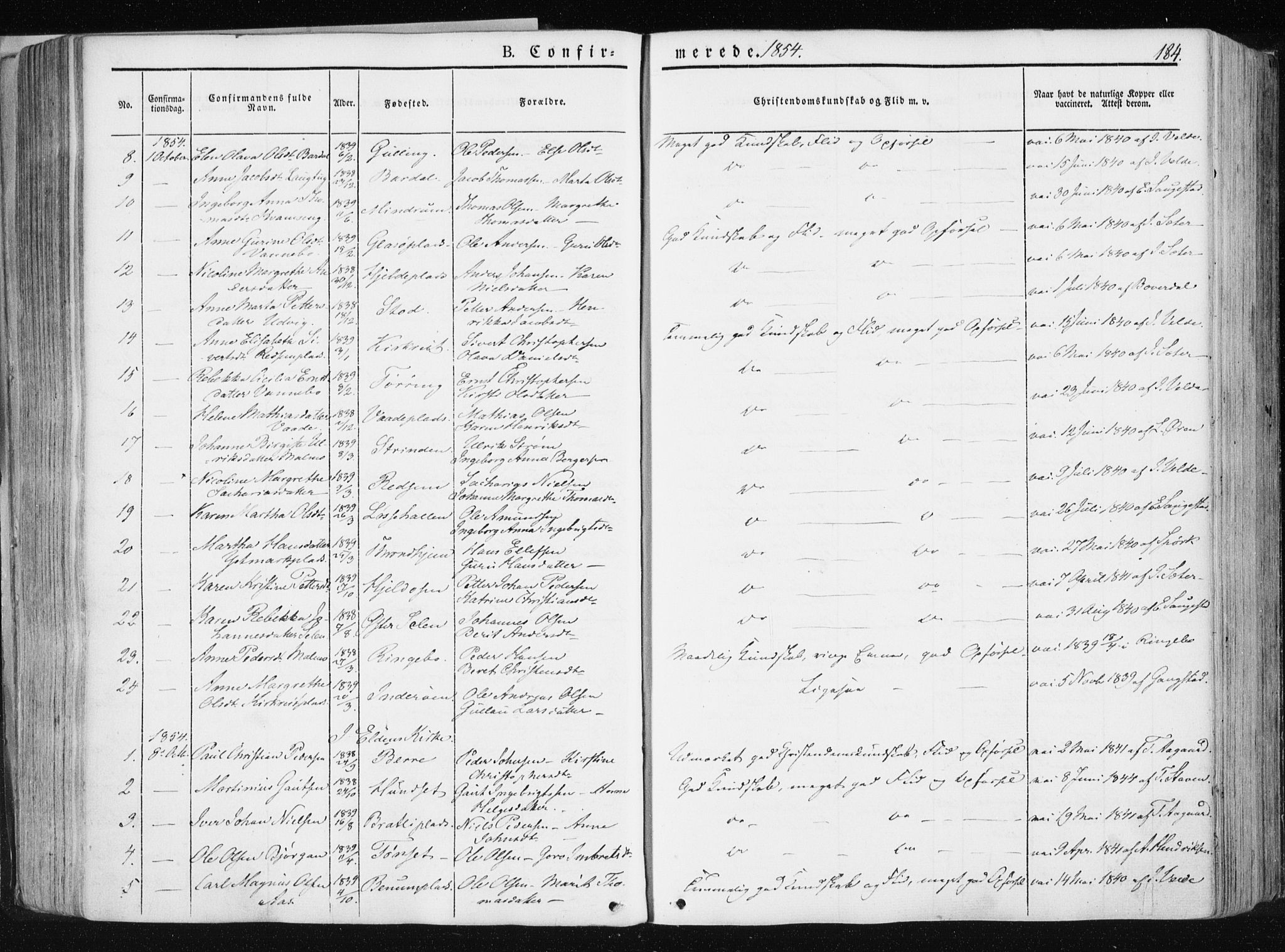 Ministerialprotokoller, klokkerbøker og fødselsregistre - Nord-Trøndelag, AV/SAT-A-1458/741/L0393: Ministerialbok nr. 741A07, 1849-1863, s. 184