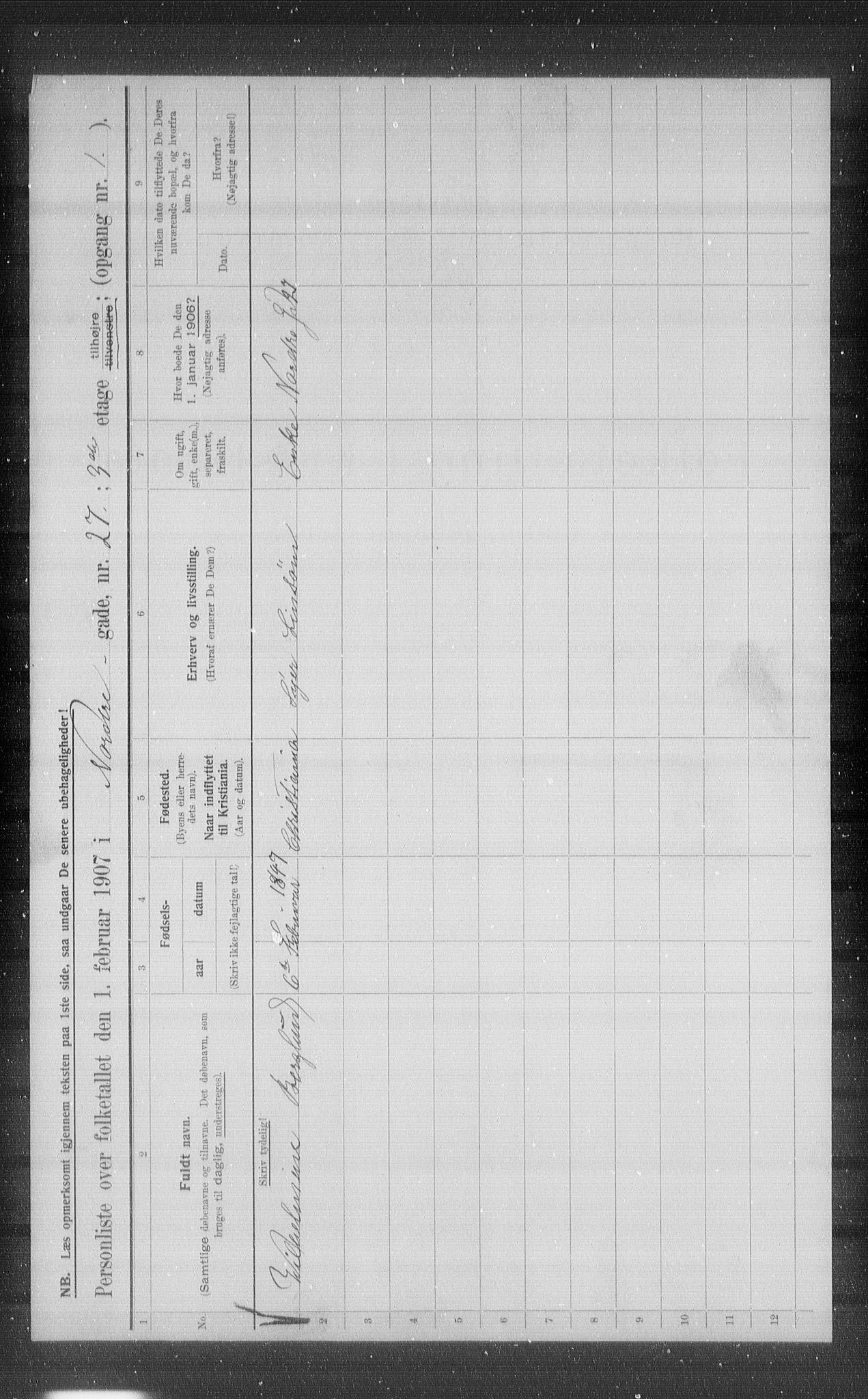 OBA, Kommunal folketelling 1.2.1907 for Kristiania kjøpstad, 1907, s. 37651