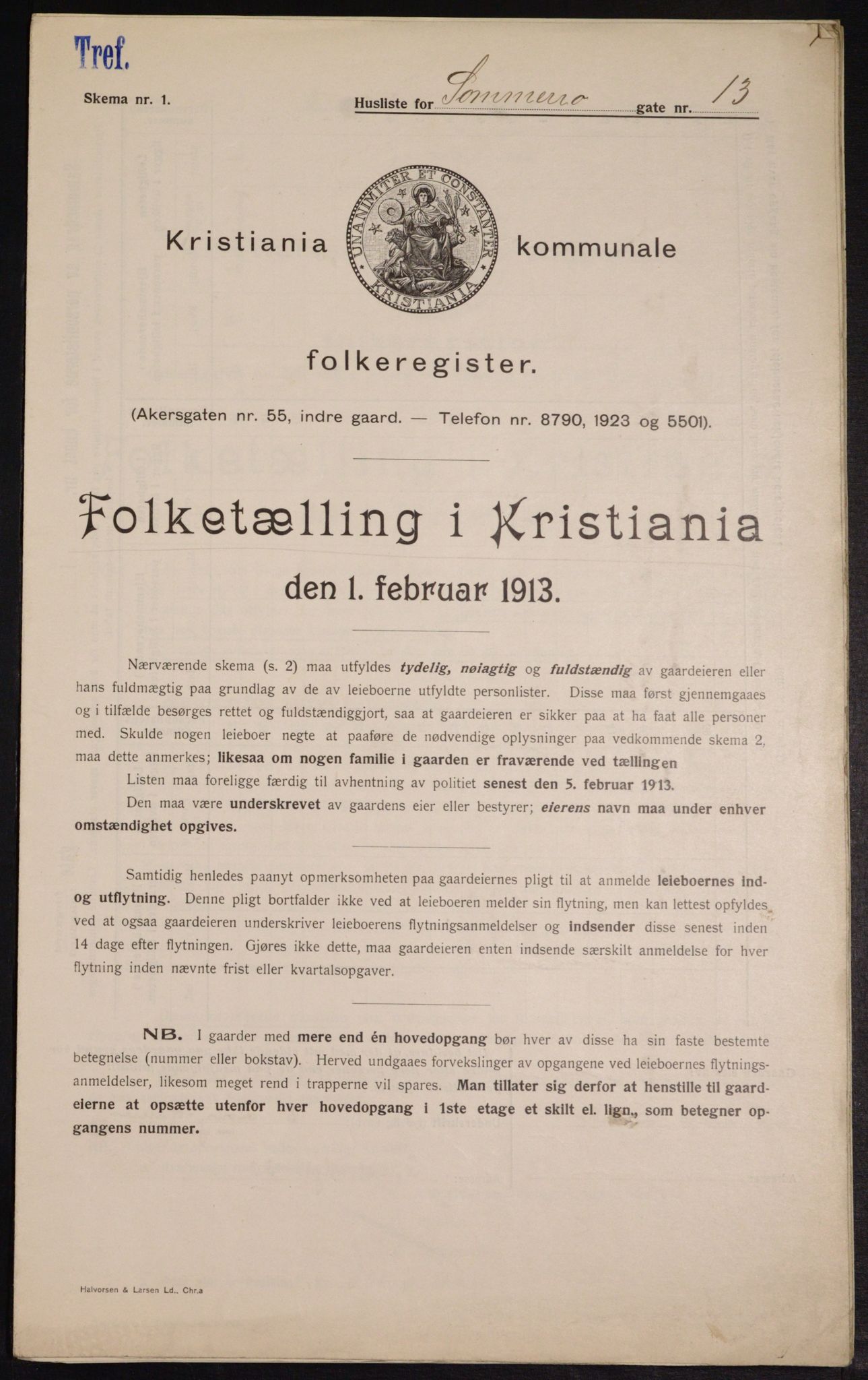 OBA, Kommunal folketelling 1.2.1913 for Kristiania, 1913, s. 99745