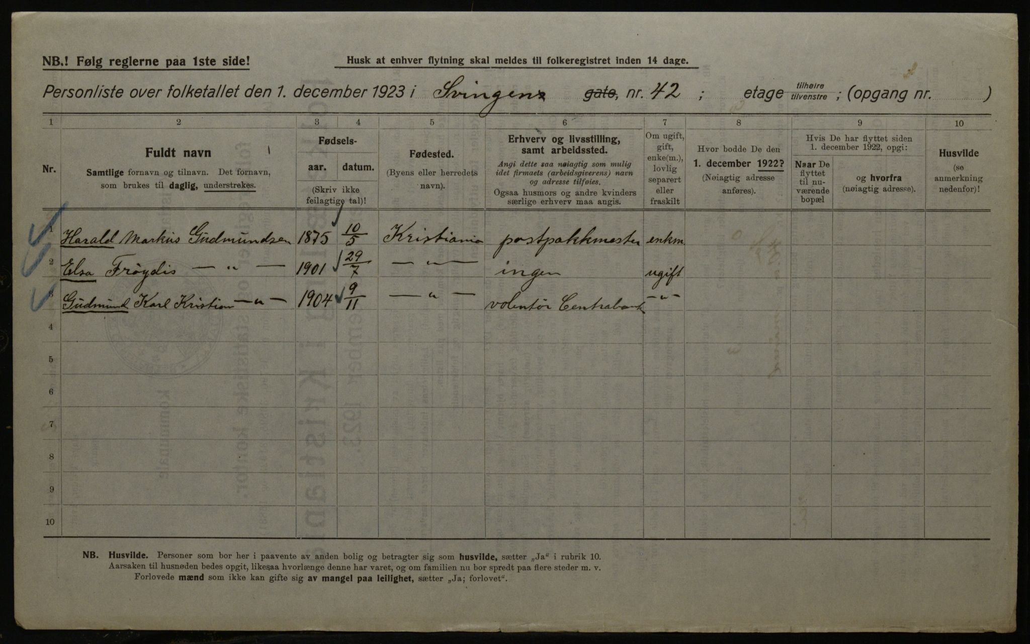 OBA, Kommunal folketelling 1.12.1923 for Kristiania, 1923, s. 117635