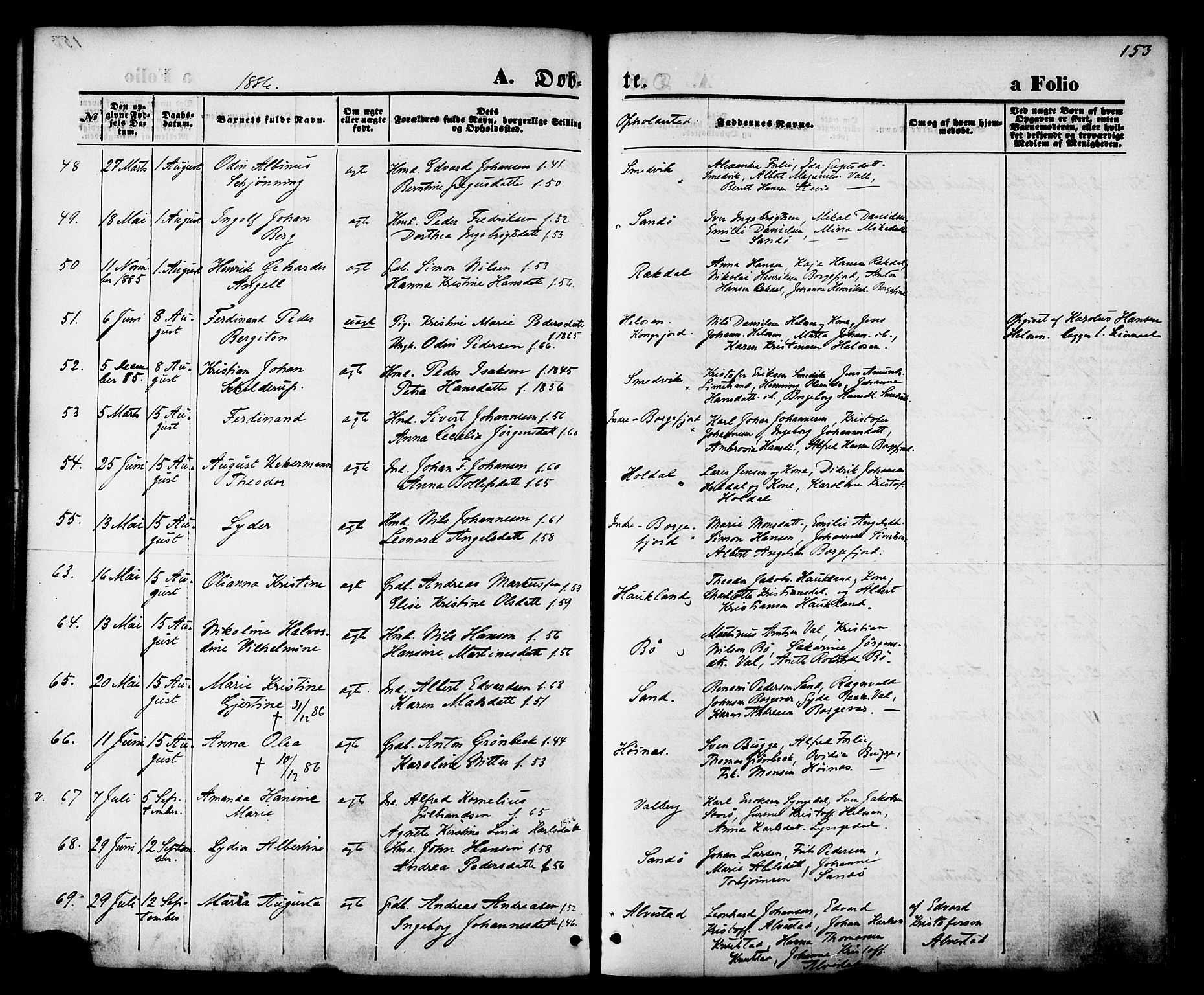 Ministerialprotokoller, klokkerbøker og fødselsregistre - Nordland, AV/SAT-A-1459/880/L1132: Ministerialbok nr. 880A06, 1869-1887, s. 153