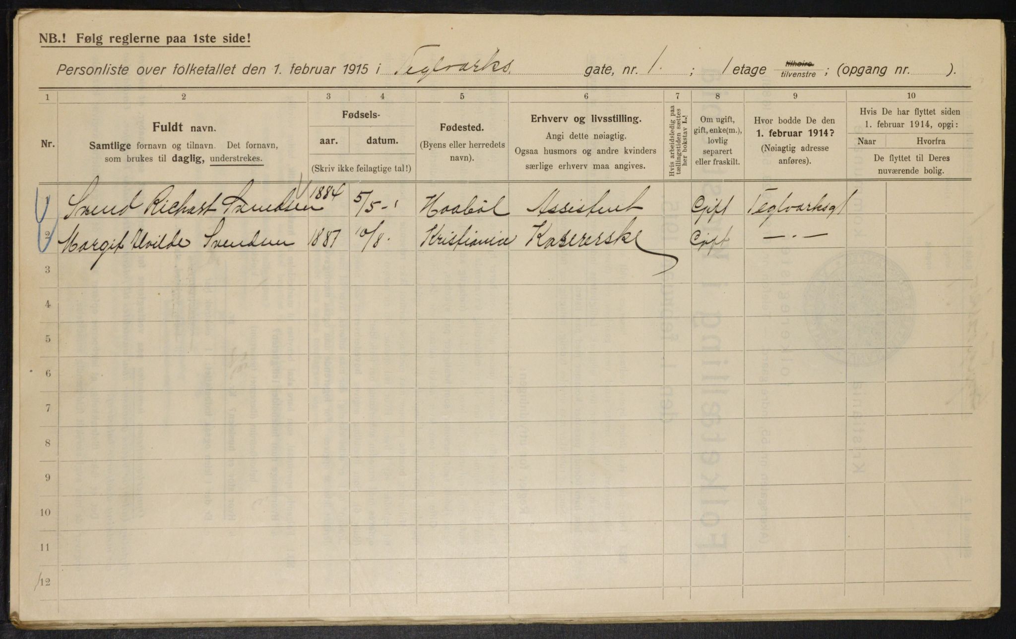 OBA, Kommunal folketelling 1.2.1915 for Kristiania, 1915, s. 107597