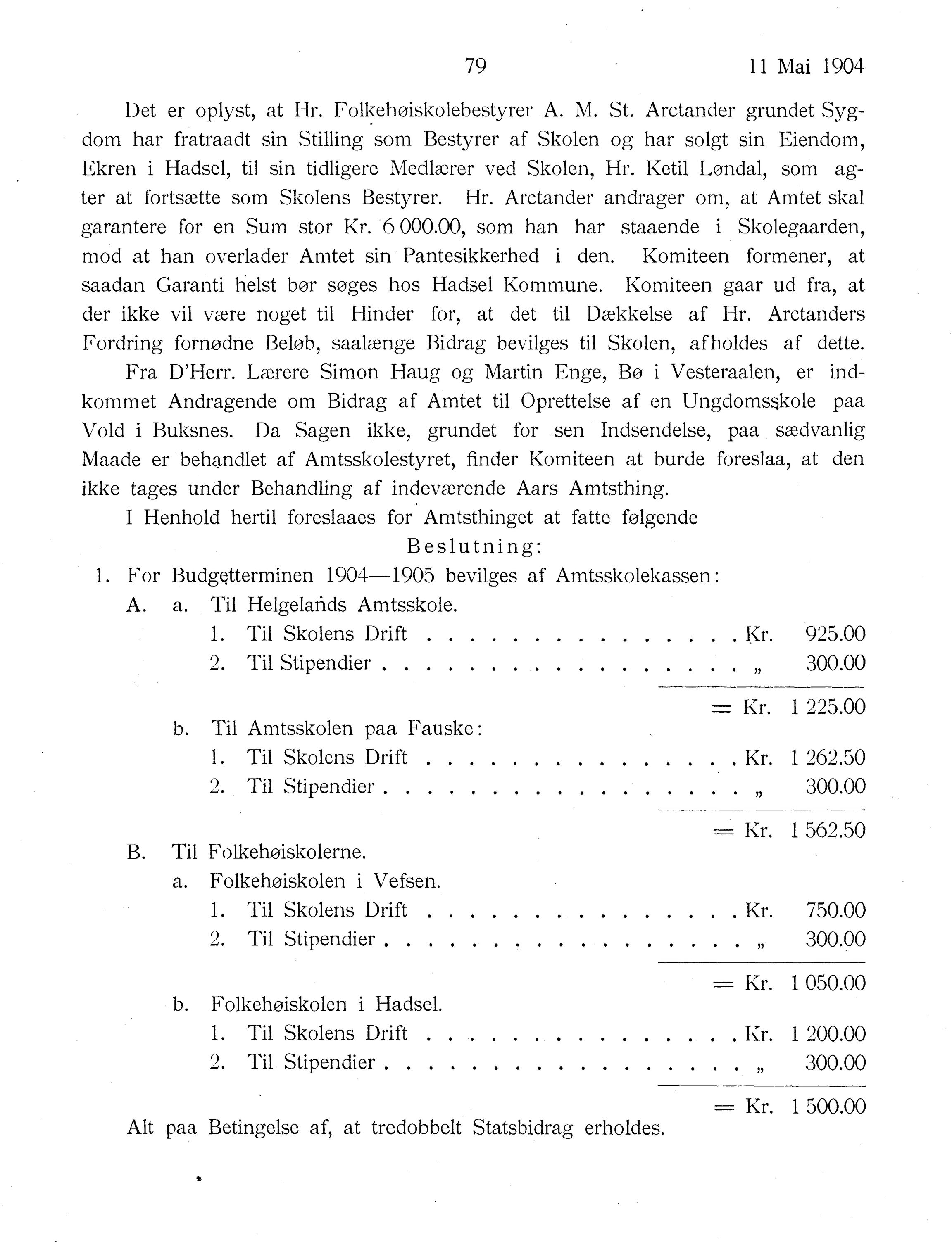 Nordland Fylkeskommune. Fylkestinget, AIN/NFK-17/176/A/Ac/L0027: Fylkestingsforhandlinger 1904, 1904