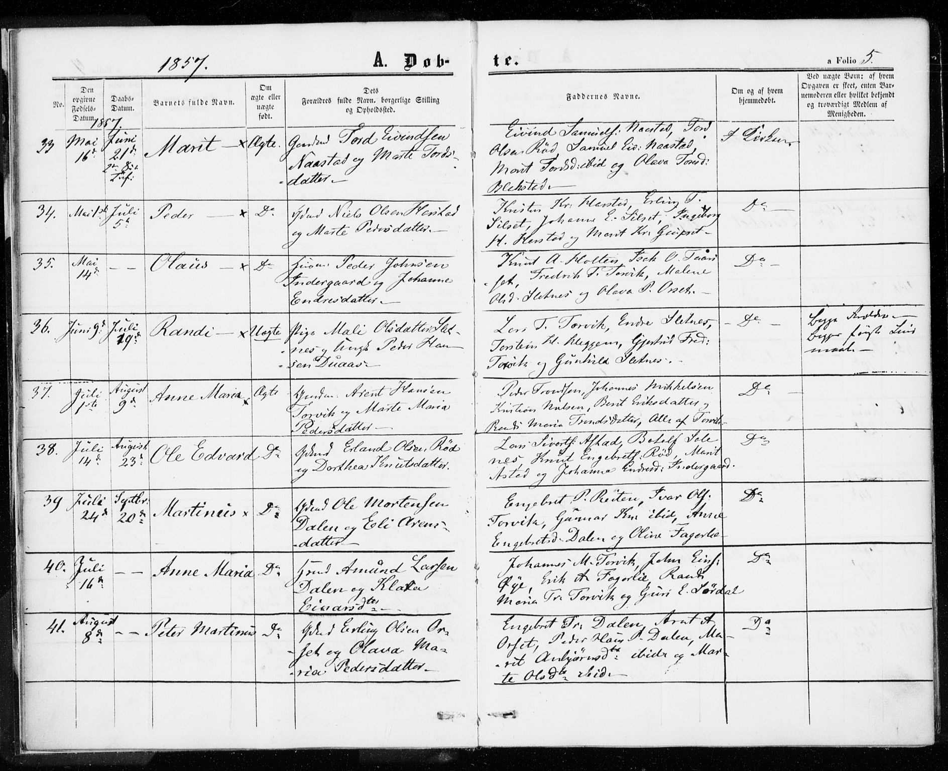 Ministerialprotokoller, klokkerbøker og fødselsregistre - Møre og Romsdal, AV/SAT-A-1454/584/L0965: Ministerialbok nr. 584A05, 1857-1868, s. 5