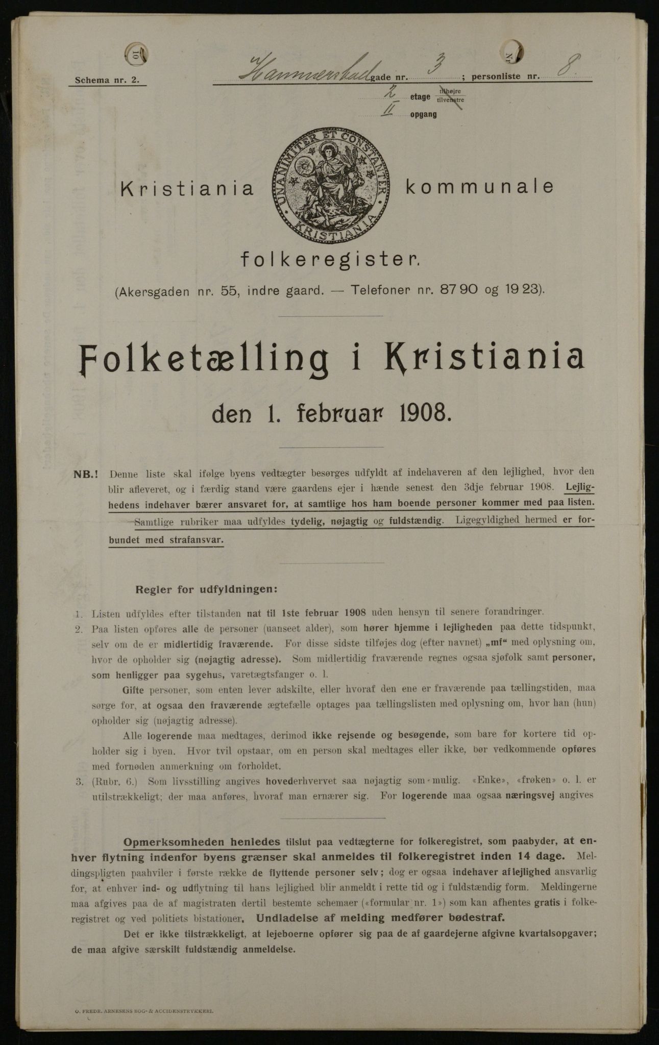 OBA, Kommunal folketelling 1.2.1908 for Kristiania kjøpstad, 1908, s. 31156