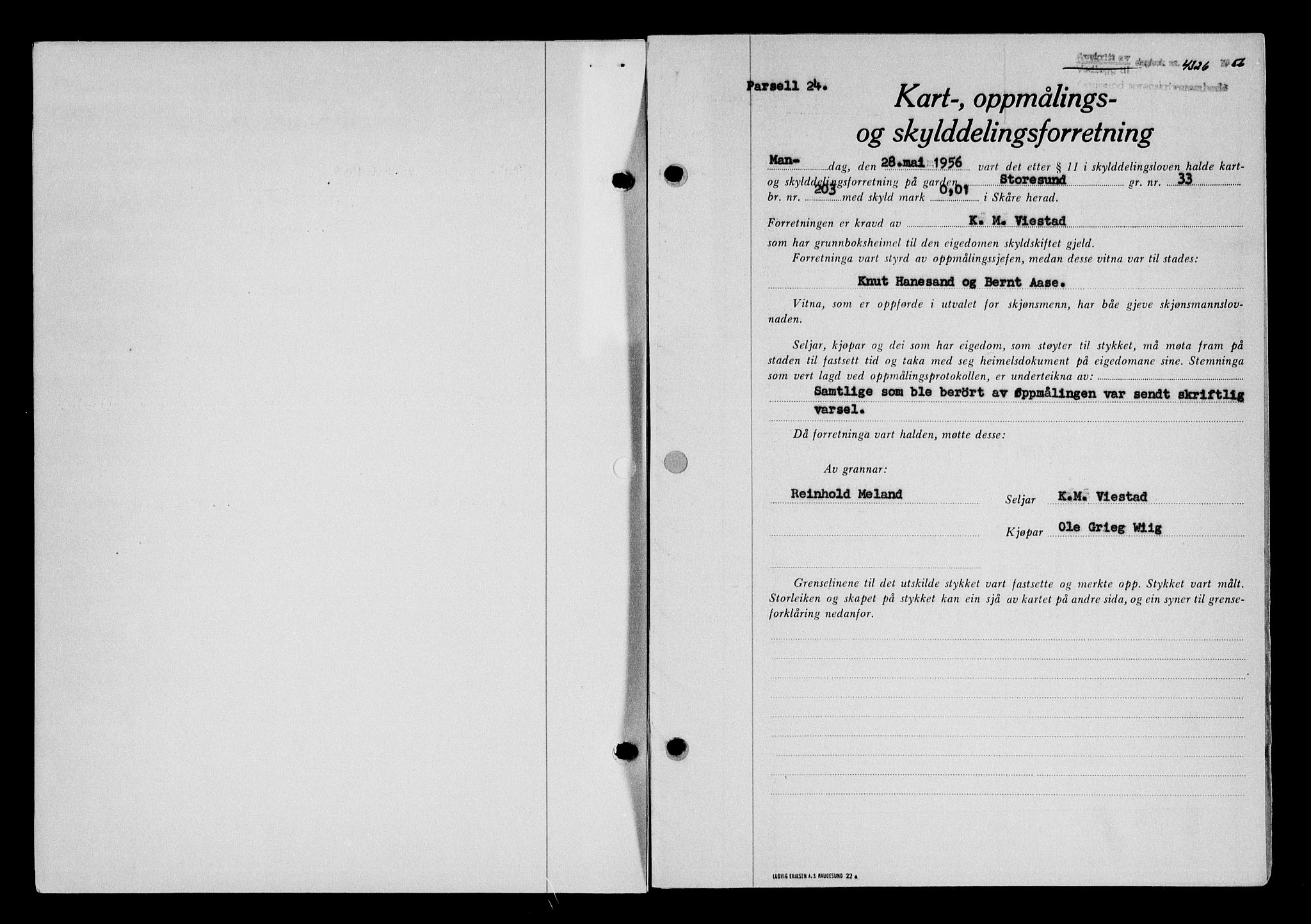 Karmsund sorenskriveri, SAST/A-100311/01/II/IIB/L0122: Pantebok nr. 102A, 1956-1956, Dagboknr: 4326/1956