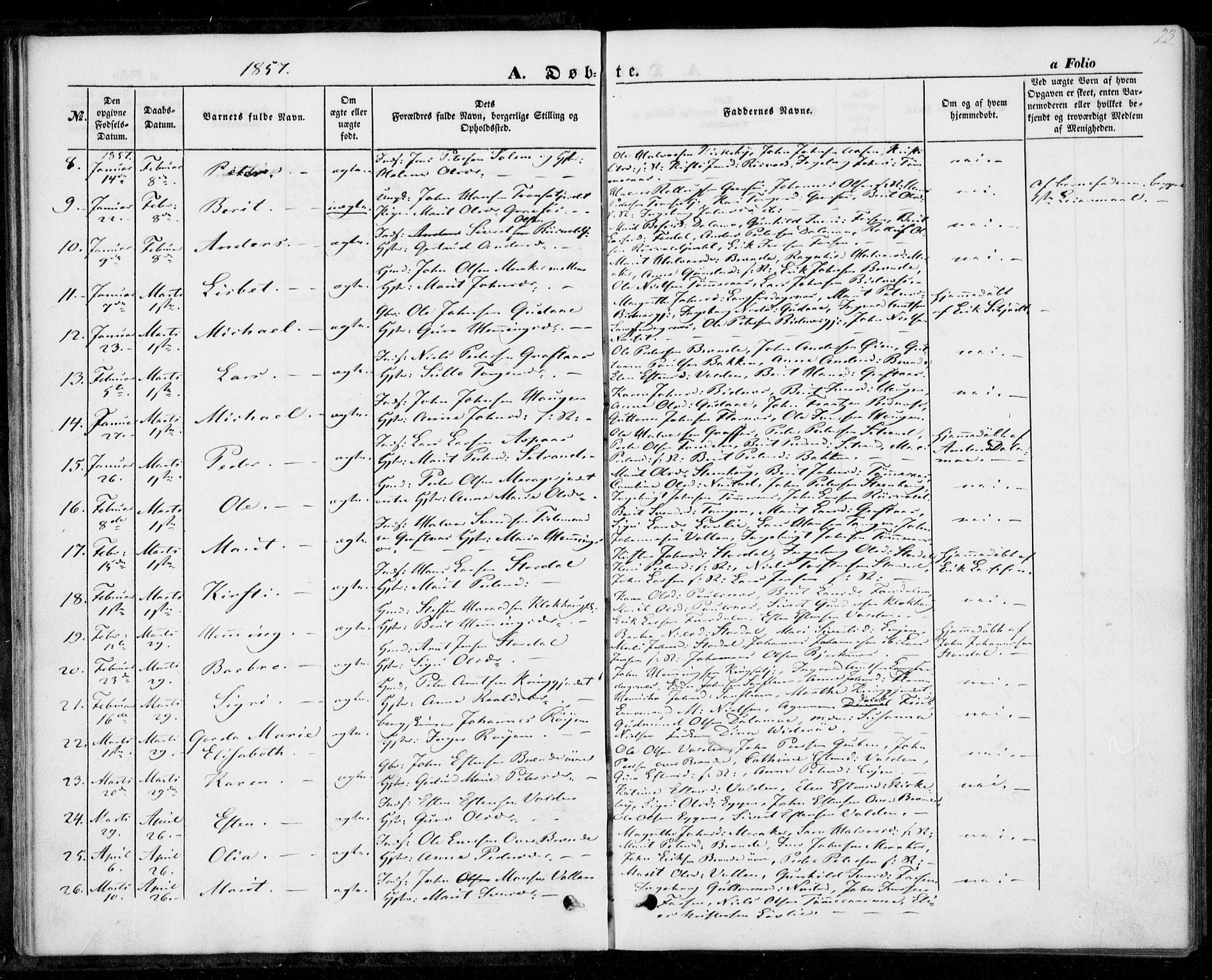 Ministerialprotokoller, klokkerbøker og fødselsregistre - Nord-Trøndelag, AV/SAT-A-1458/706/L0040: Ministerialbok nr. 706A01, 1850-1861, s. 23