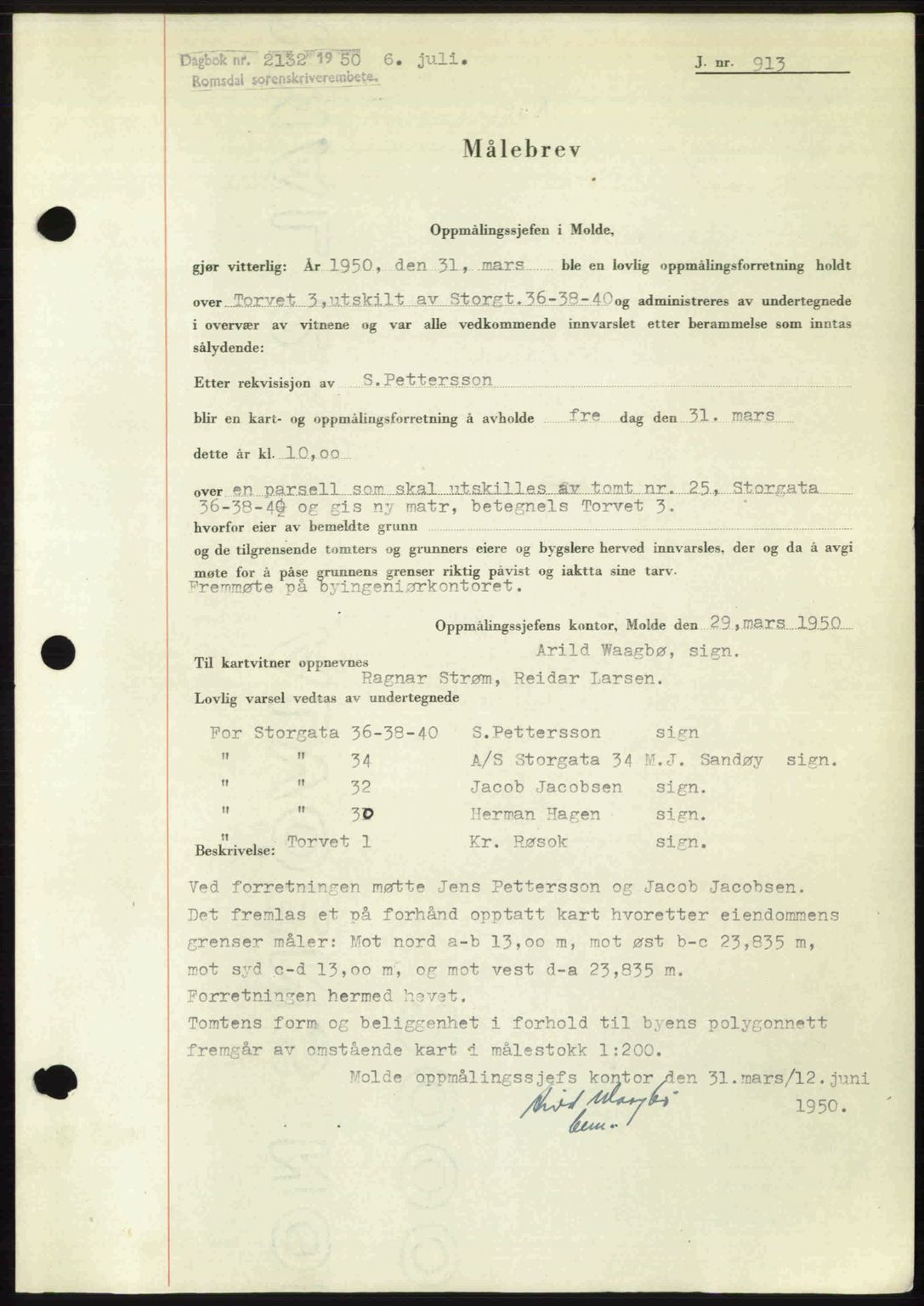 Romsdal sorenskriveri, SAT/A-4149/1/2/2C: Pantebok nr. A33, 1950-1950, Dagboknr: 2132/1950
