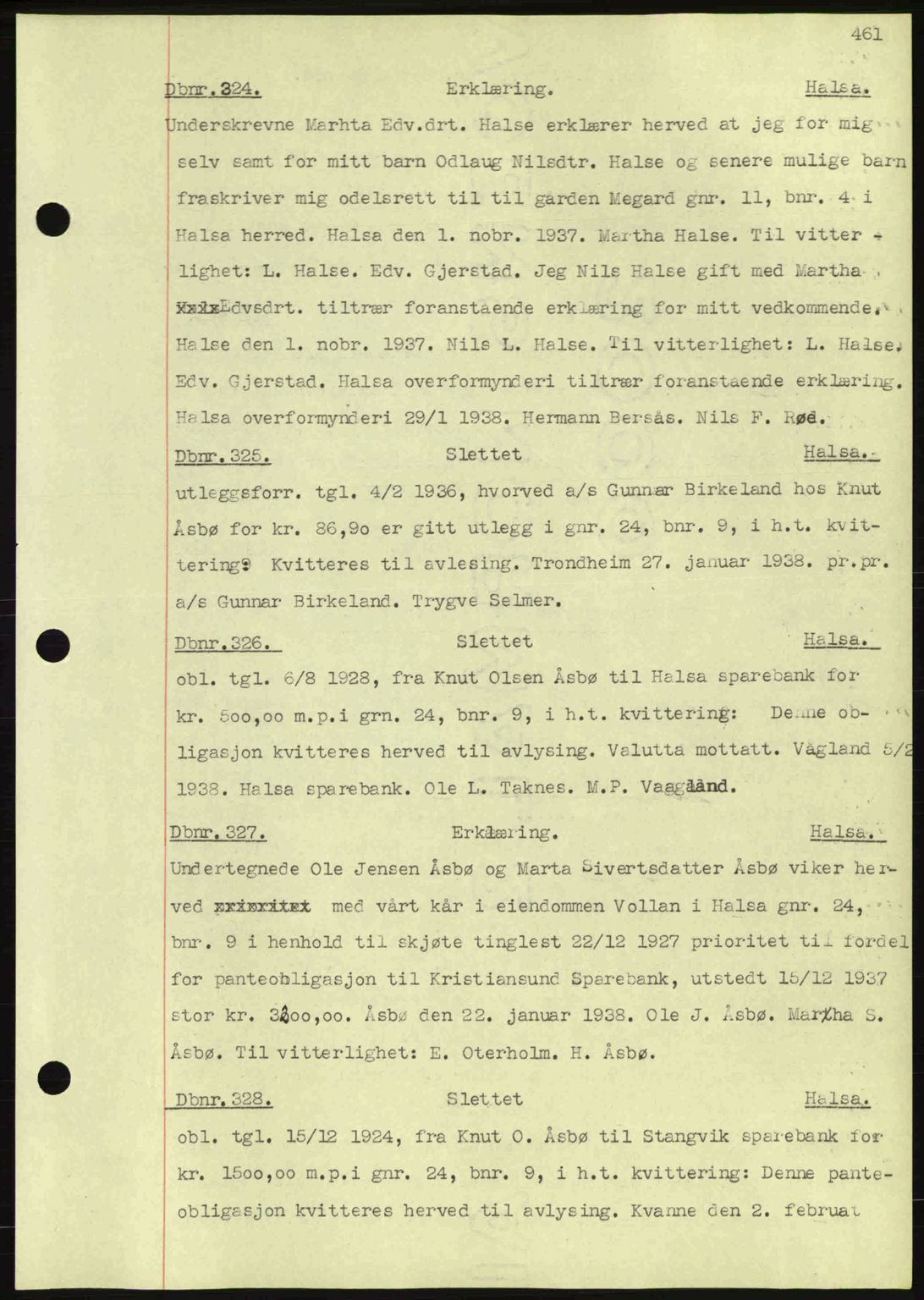 Nordmøre sorenskriveri, SAT/A-4132/1/2/2Ca: Pantebok nr. C80, 1936-1939, Dagboknr: 324/1938