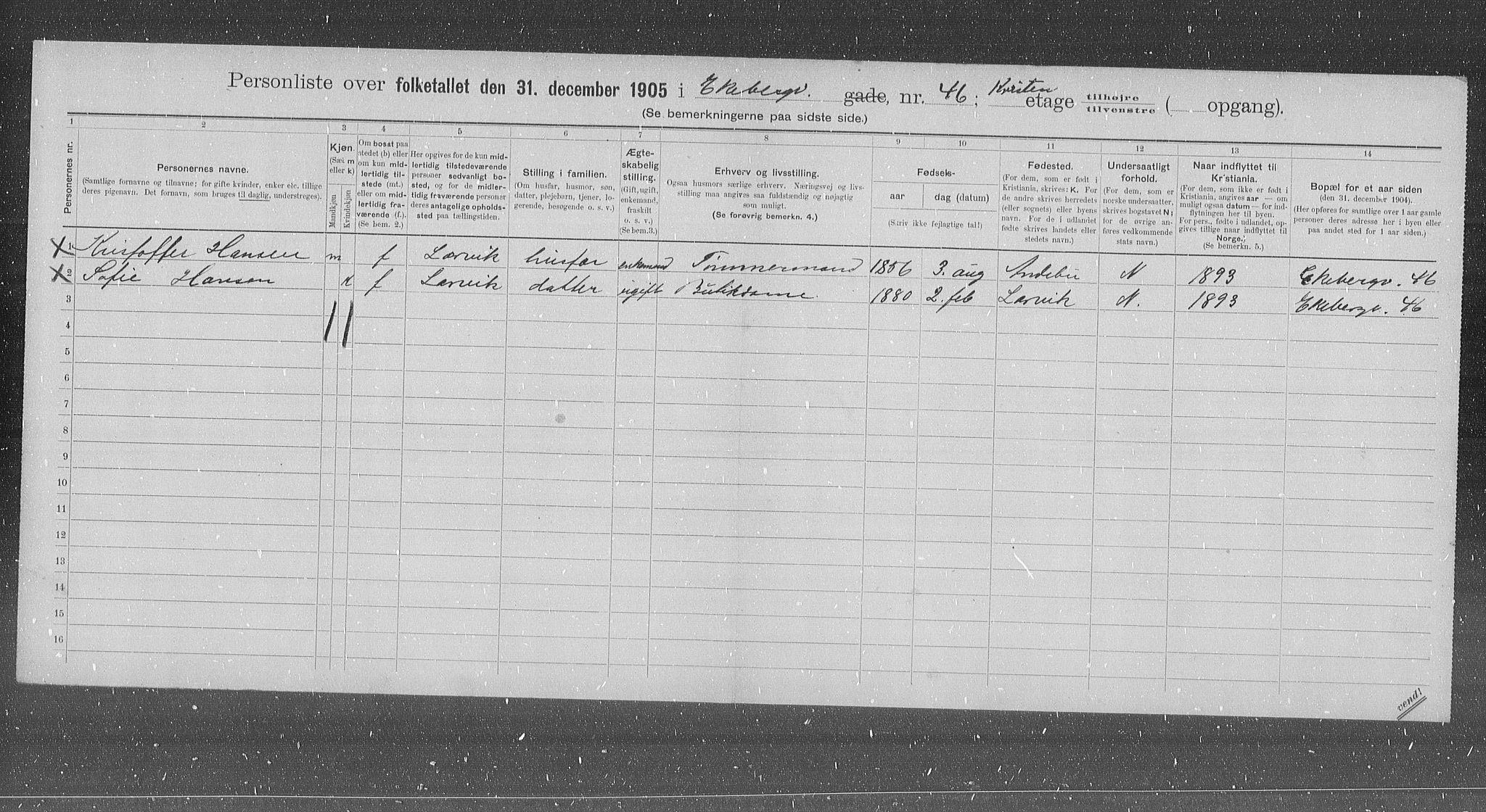 OBA, Kommunal folketelling 31.12.1905 for Kristiania kjøpstad, 1905, s. 10283