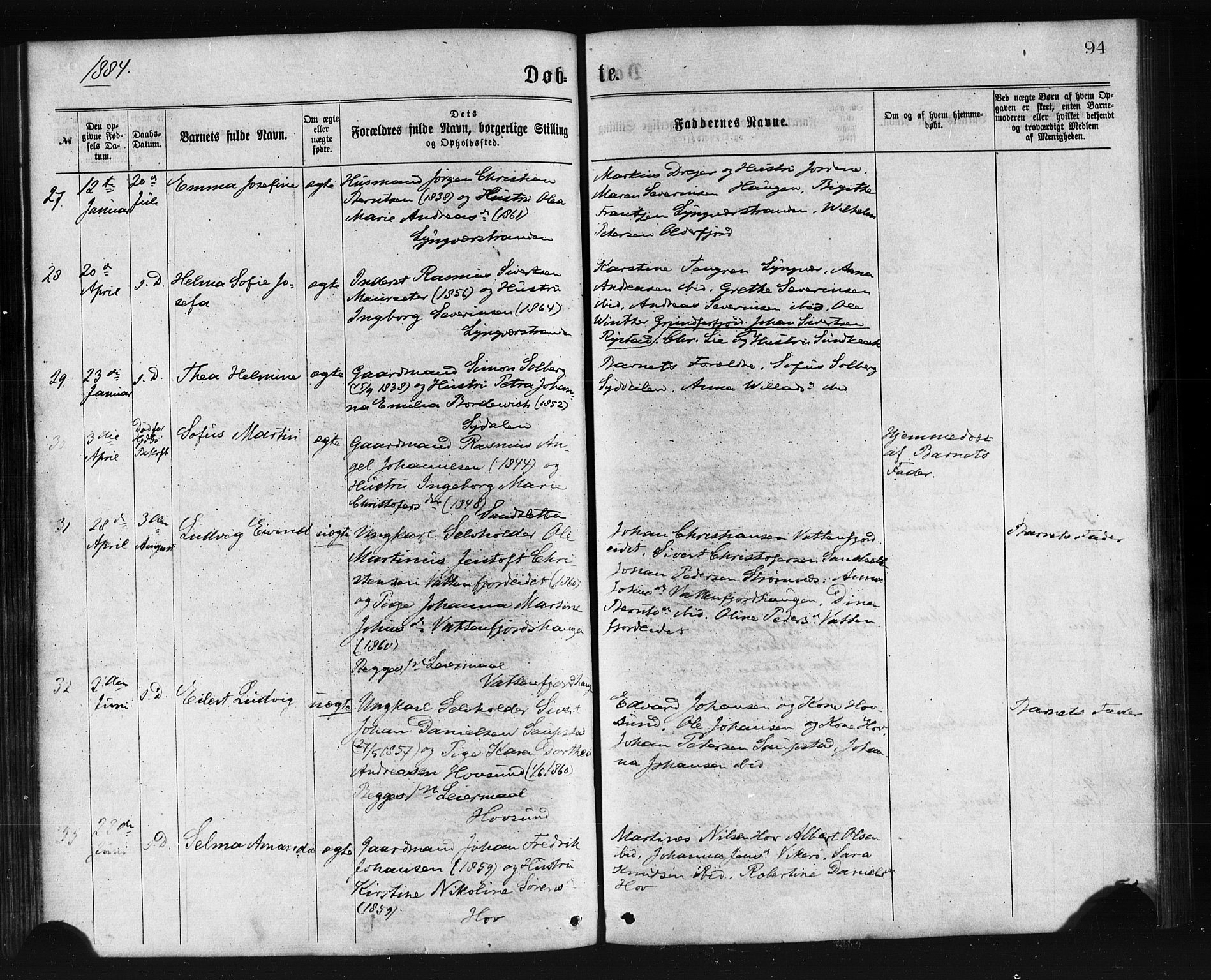 Ministerialprotokoller, klokkerbøker og fødselsregistre - Nordland, AV/SAT-A-1459/876/L1096: Ministerialbok nr. 876A02, 1870-1886, s. 94