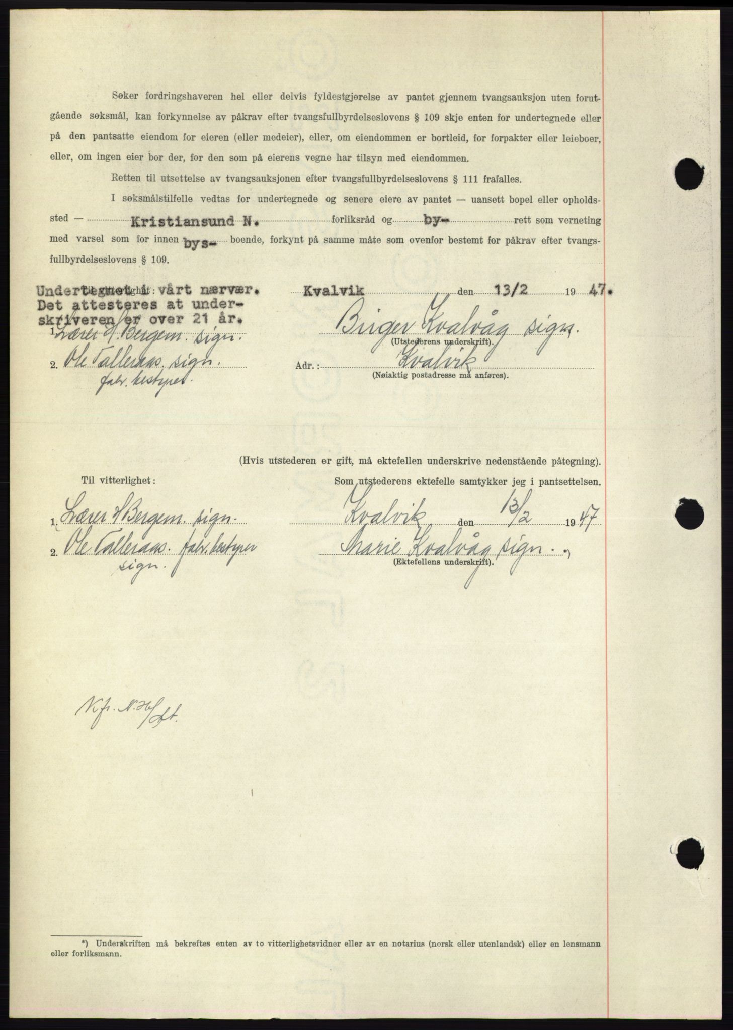 Nordmøre sorenskriveri, AV/SAT-A-4132/1/2/2Ca: Pantebok nr. B95, 1946-1947, Dagboknr: 397/1947