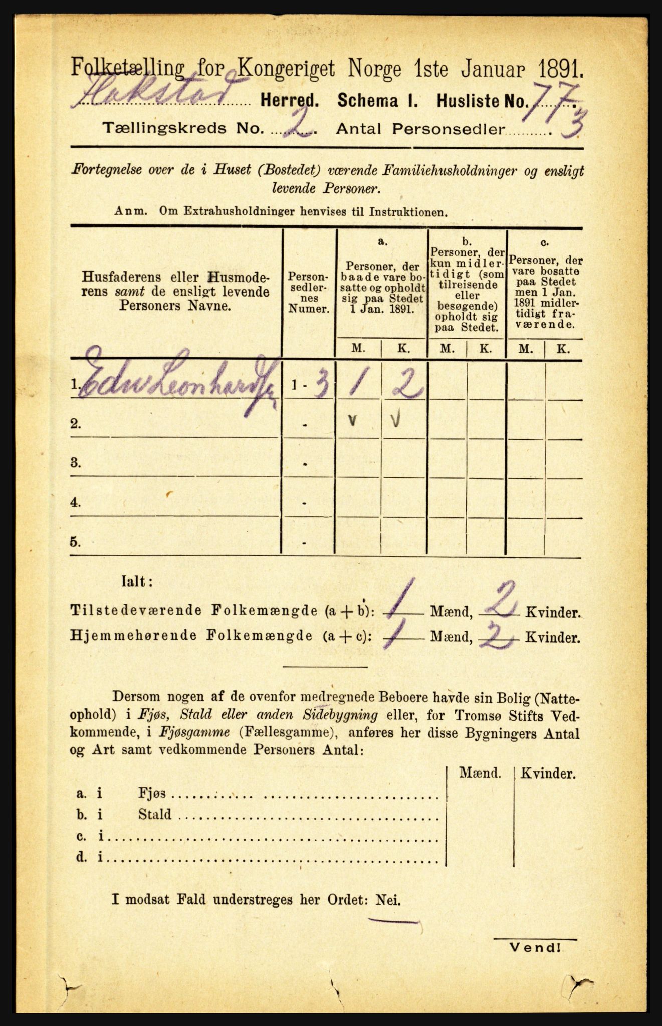 RA, Folketelling 1891 for 1859 Flakstad herred, 1891, s. 591