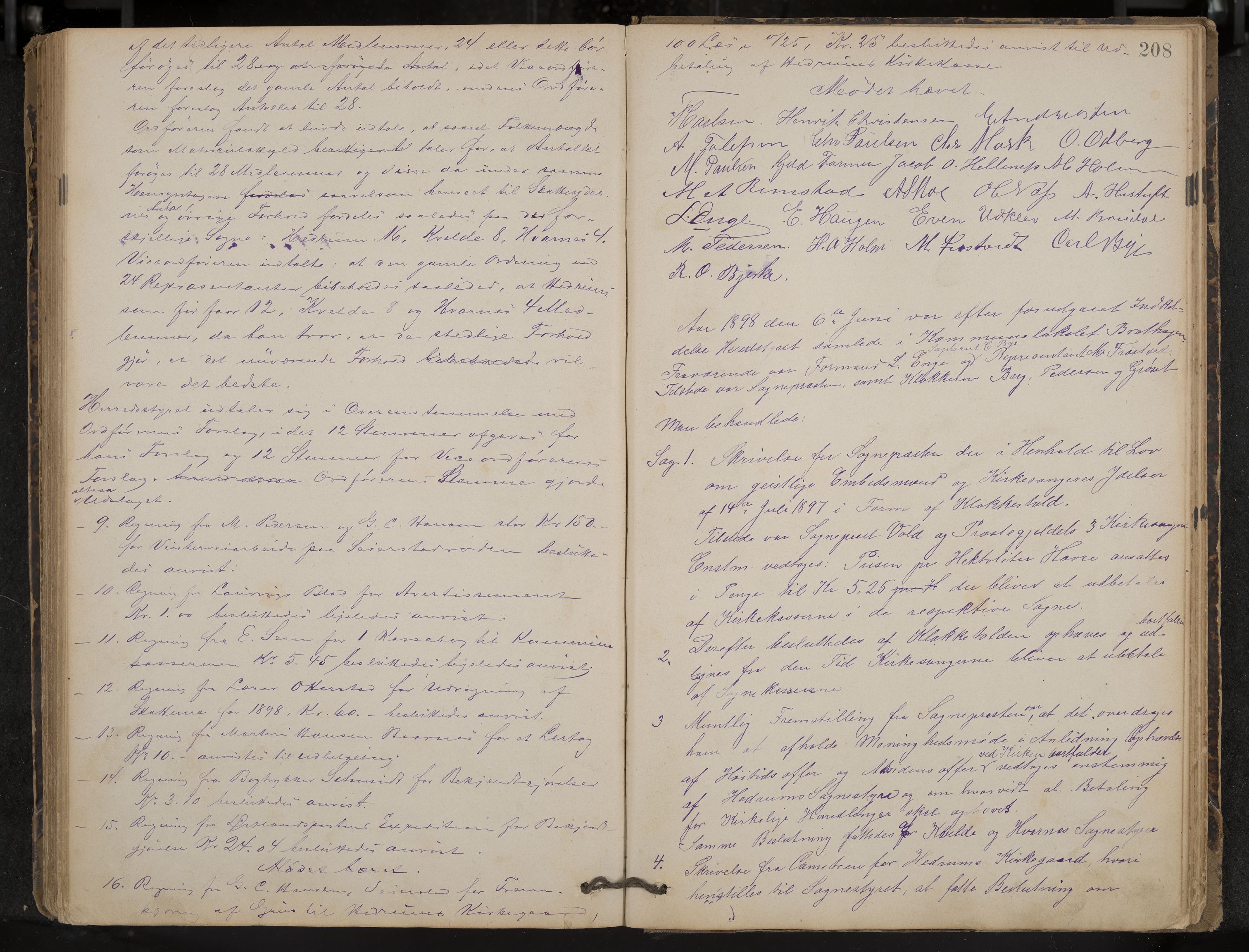 Hedrum formannskap og sentraladministrasjon, IKAK/0727021/A/Aa/L0004: Møtebok, 1888-1899, s. 208