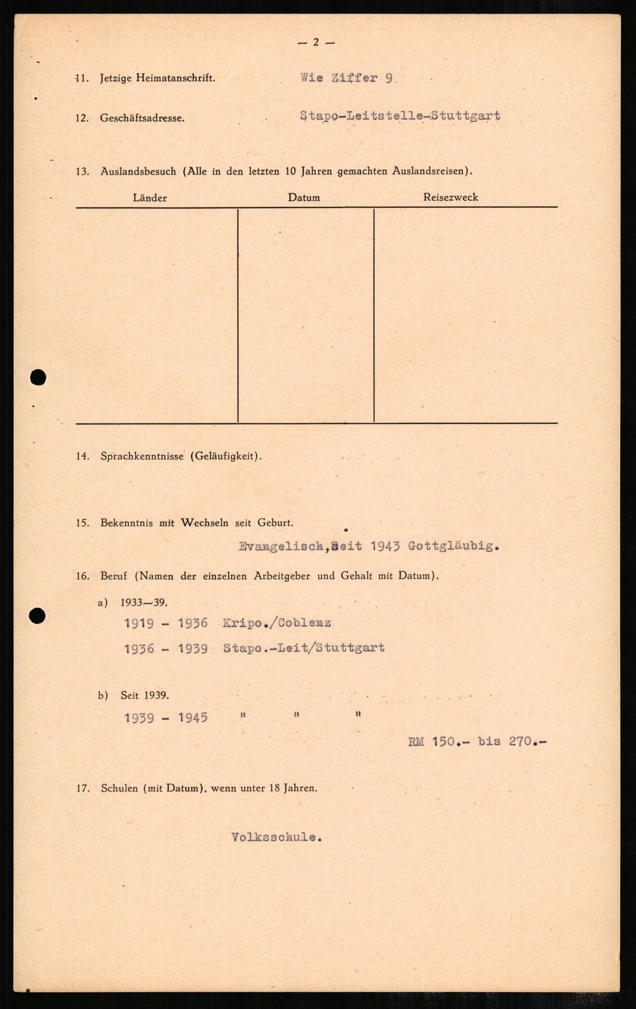 Forsvaret, Forsvarets overkommando II, AV/RA-RAFA-3915/D/Db/L0004: CI Questionaires. Tyske okkupasjonsstyrker i Norge. Tyskere., 1945-1946, s. 27