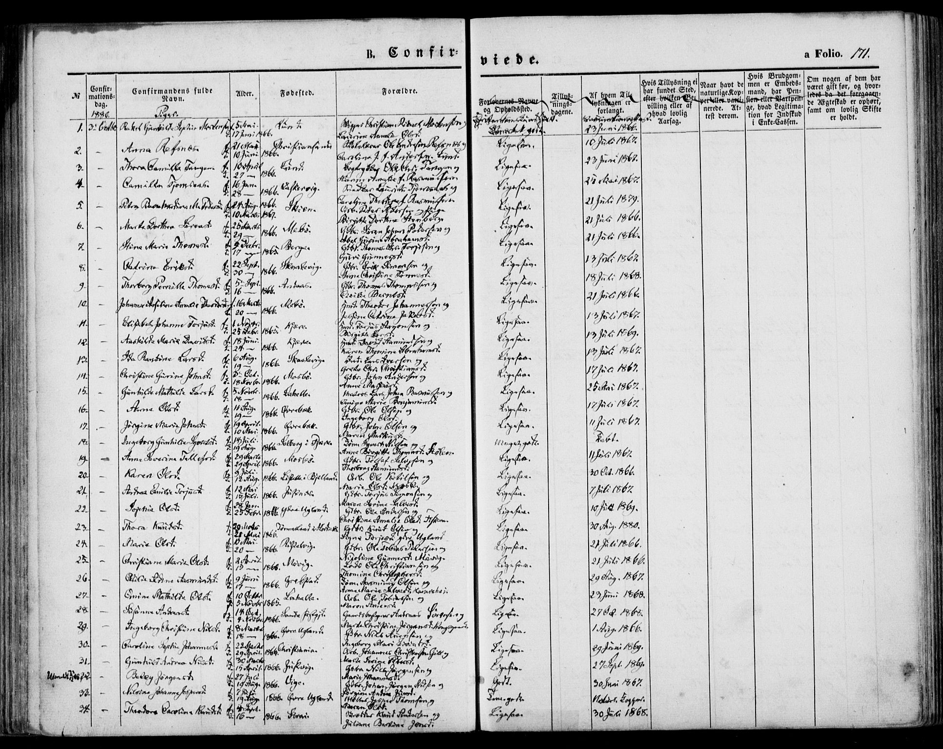 Oddernes sokneprestkontor, AV/SAK-1111-0033/F/Fa/Faa/L0008: Ministerialbok nr. A 8, 1864-1880, s. 171