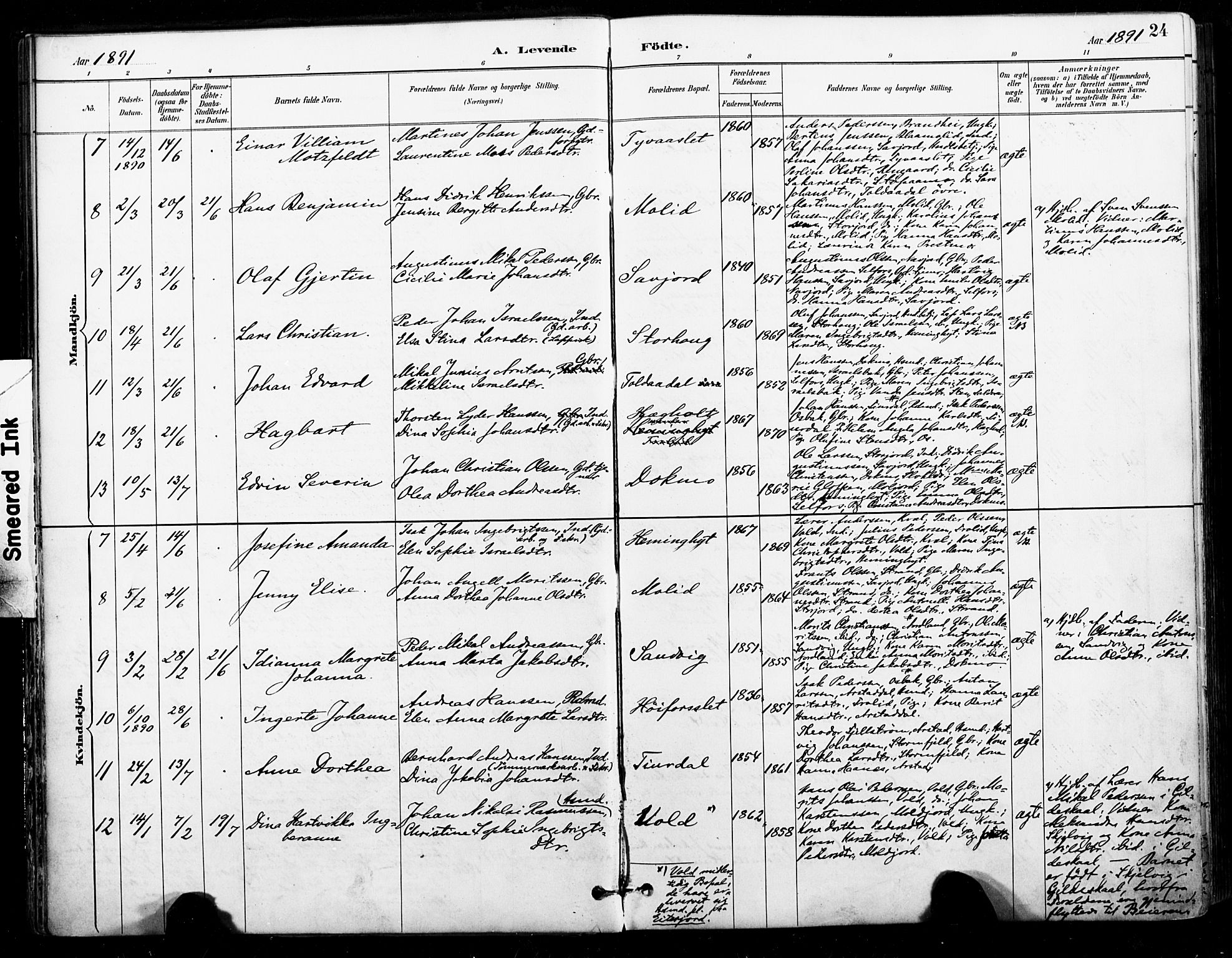 Ministerialprotokoller, klokkerbøker og fødselsregistre - Nordland, AV/SAT-A-1459/846/L0646: Ministerialbok nr. 846A04, 1887-1901, s. 24