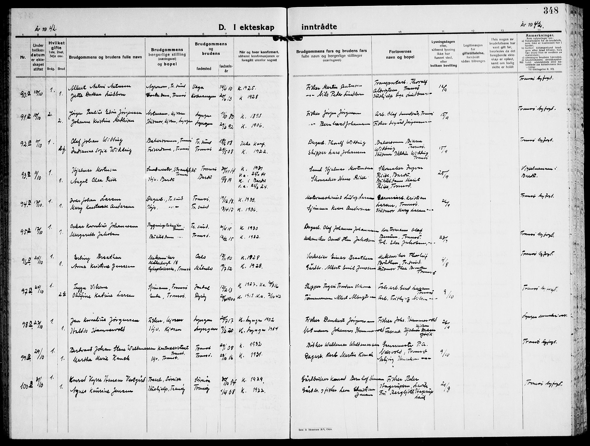 Tromsø sokneprestkontor/stiftsprosti/domprosti, SATØ/S-1343/G/Gb/L0011klokker: Klokkerbok nr. 11, 1942-1944, s. 348