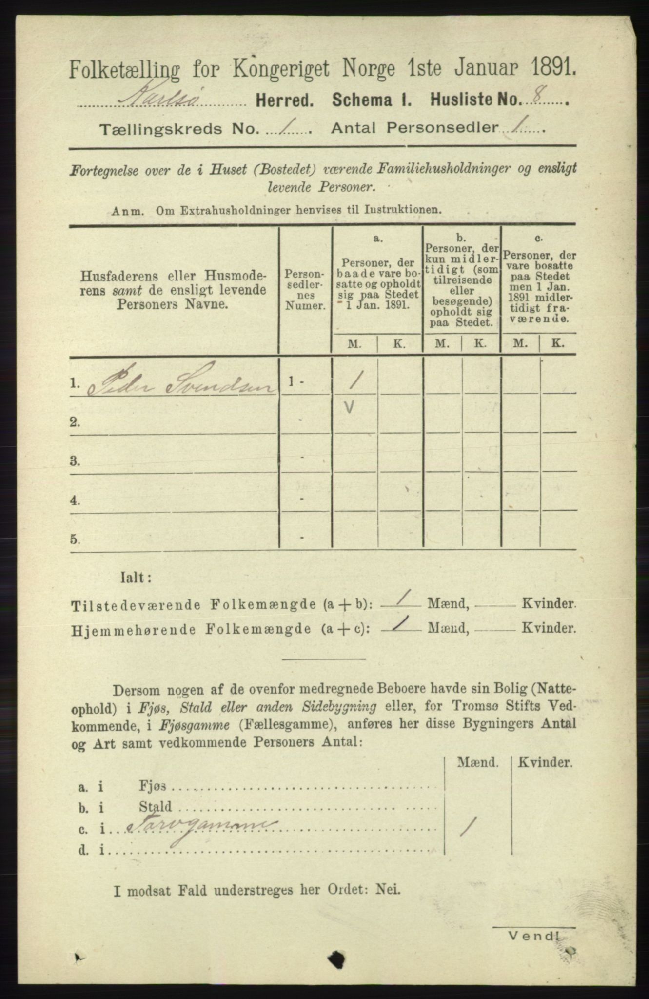 RA, Folketelling 1891 for 1936 Karlsøy herred, 1891, s. 23