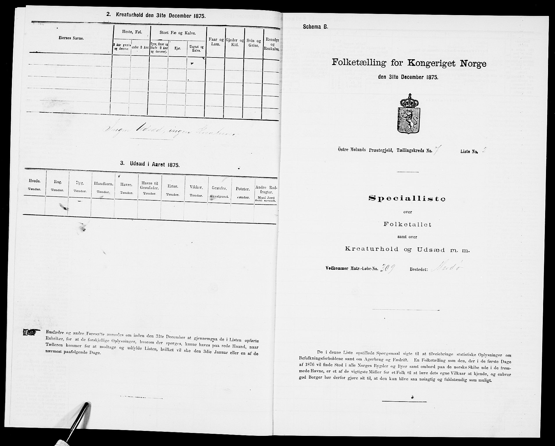 SAK, Folketelling 1875 for 0918P Austre Moland prestegjeld, 1875, s. 2262