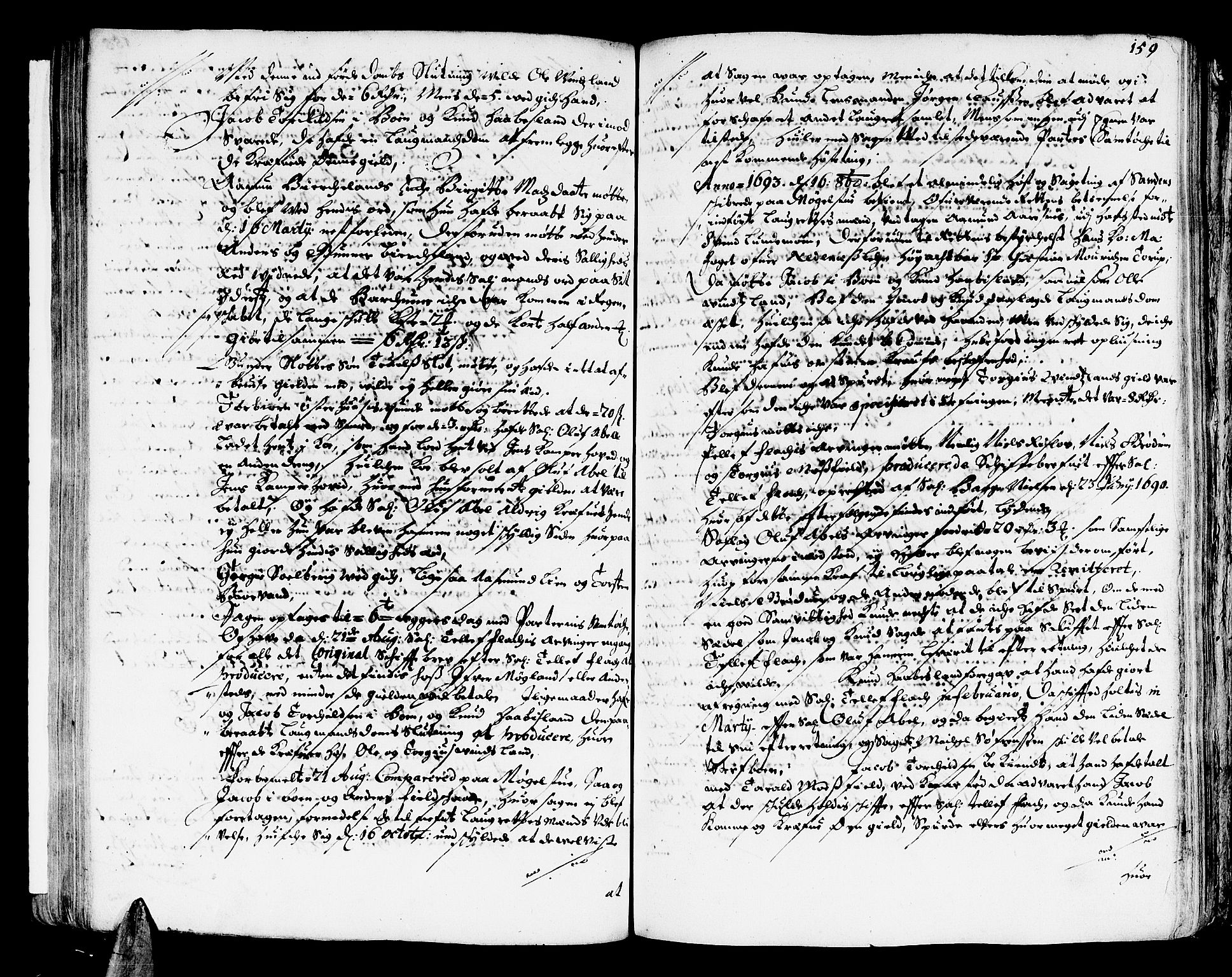 Nedenes sorenskriveri før 1824, SAK/1221-0007/F/Fa/L0007: Tingbok med register nr 4, 1692-1696, s. 158b-159a